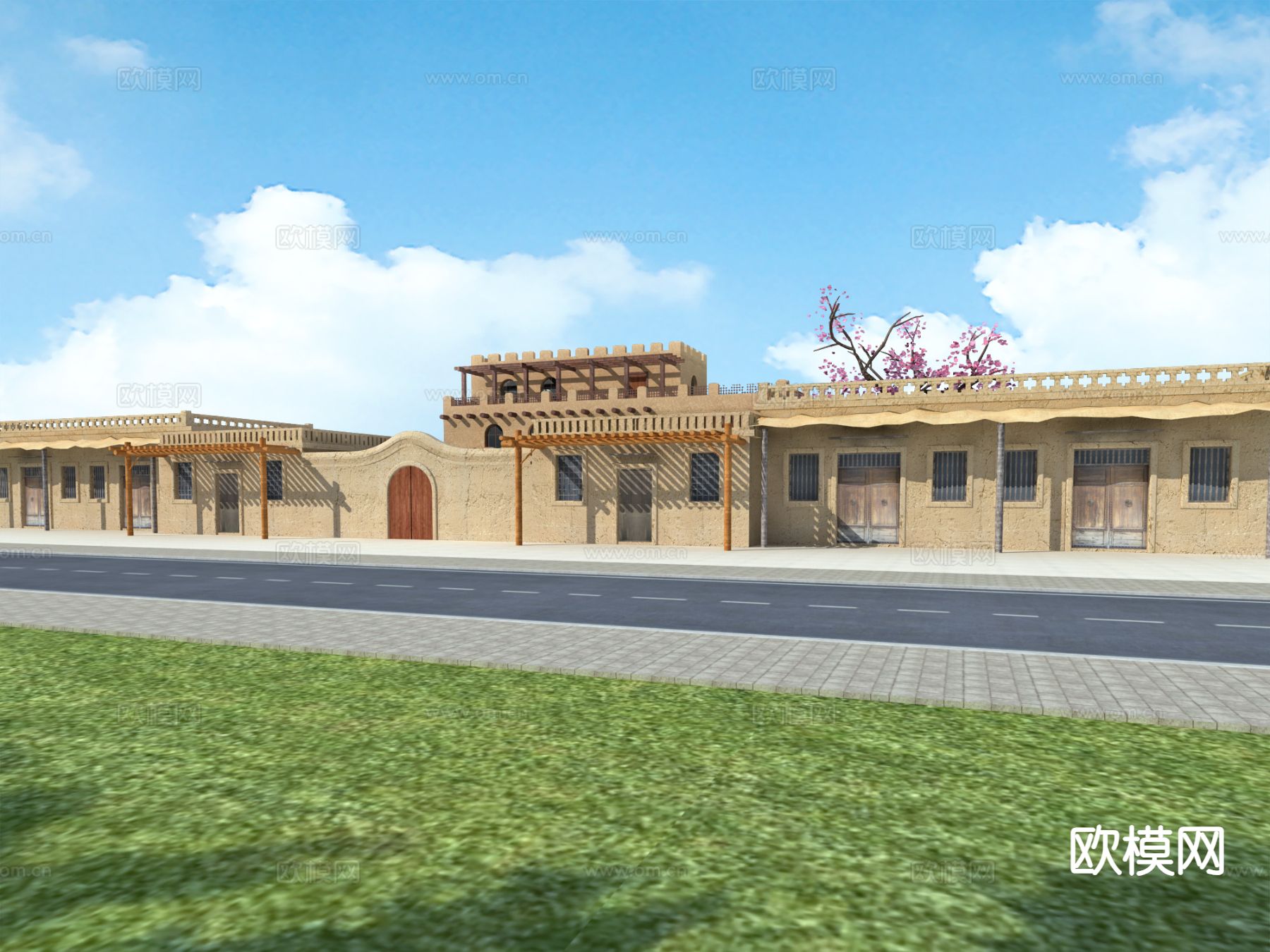 西北夯土民宿 敦煌建筑3d模型下载（渲染图3）