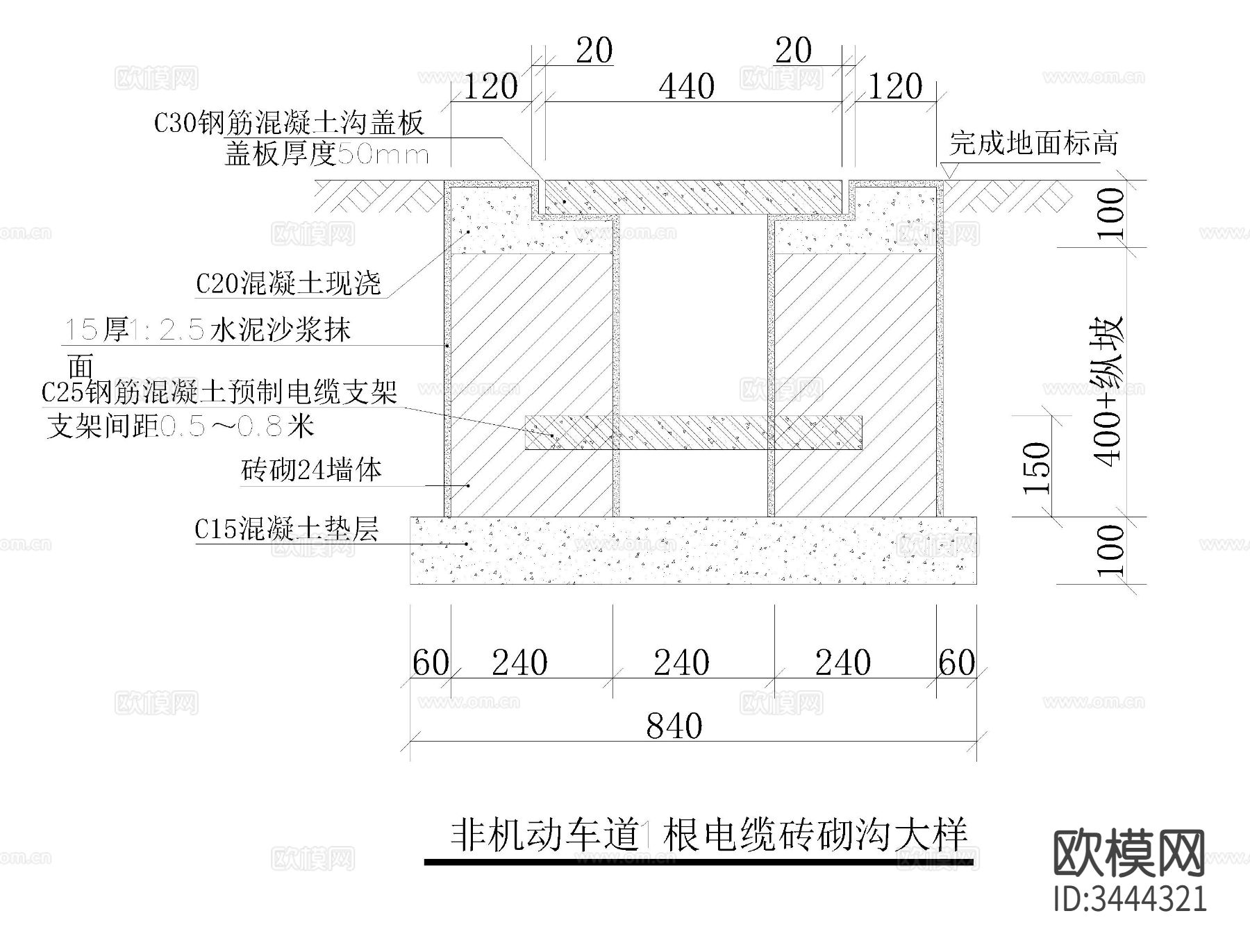 常用电缆沟cad大样图下载（渲染图6）