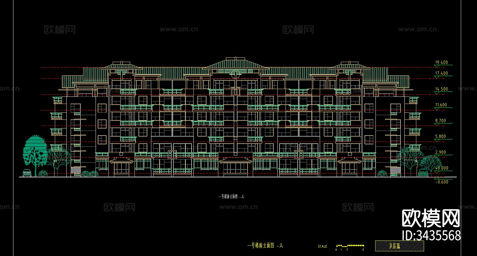 多层住宅CAD施工图下载（渲染图2）