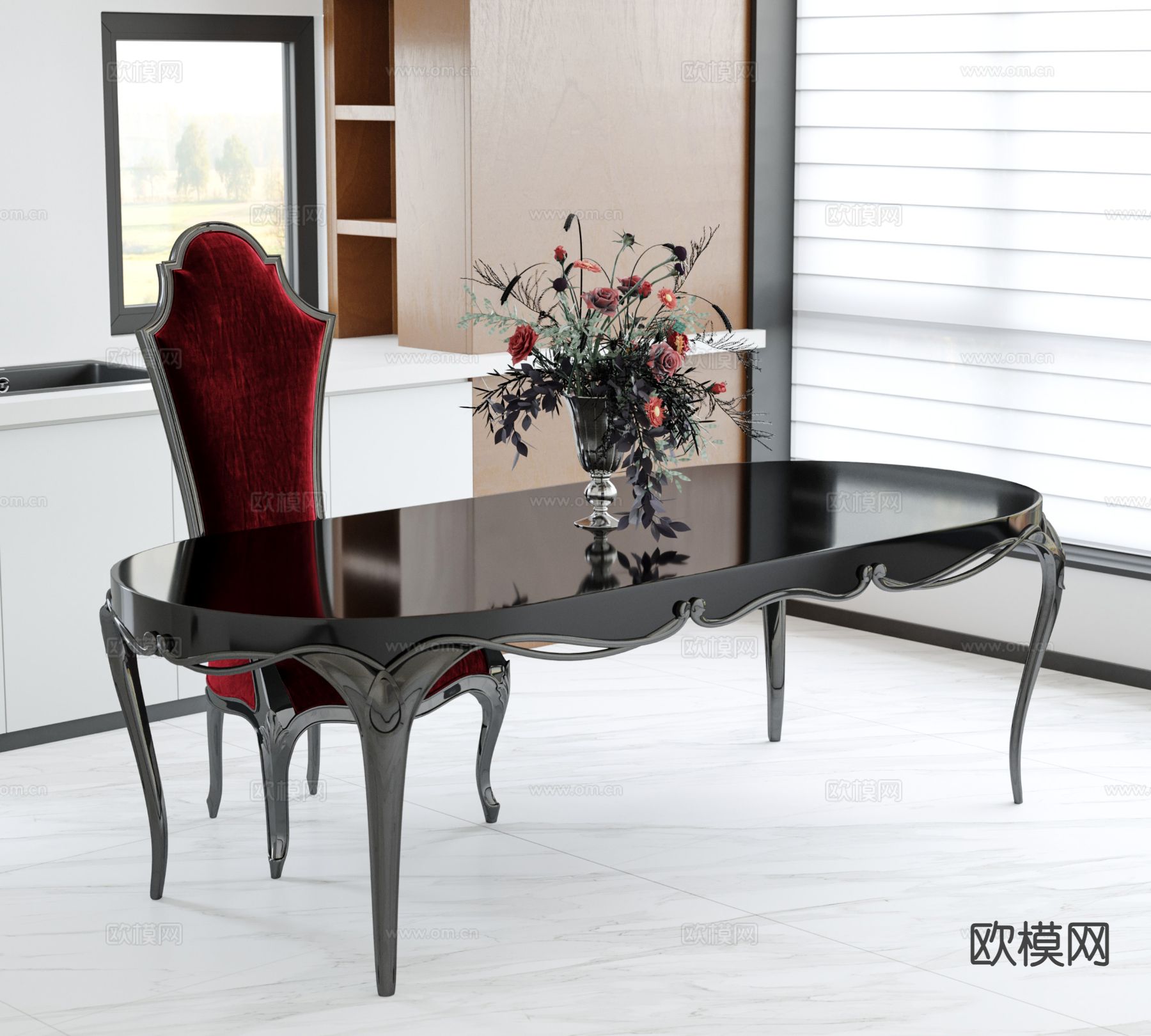 法式餐桌椅3d模型下载