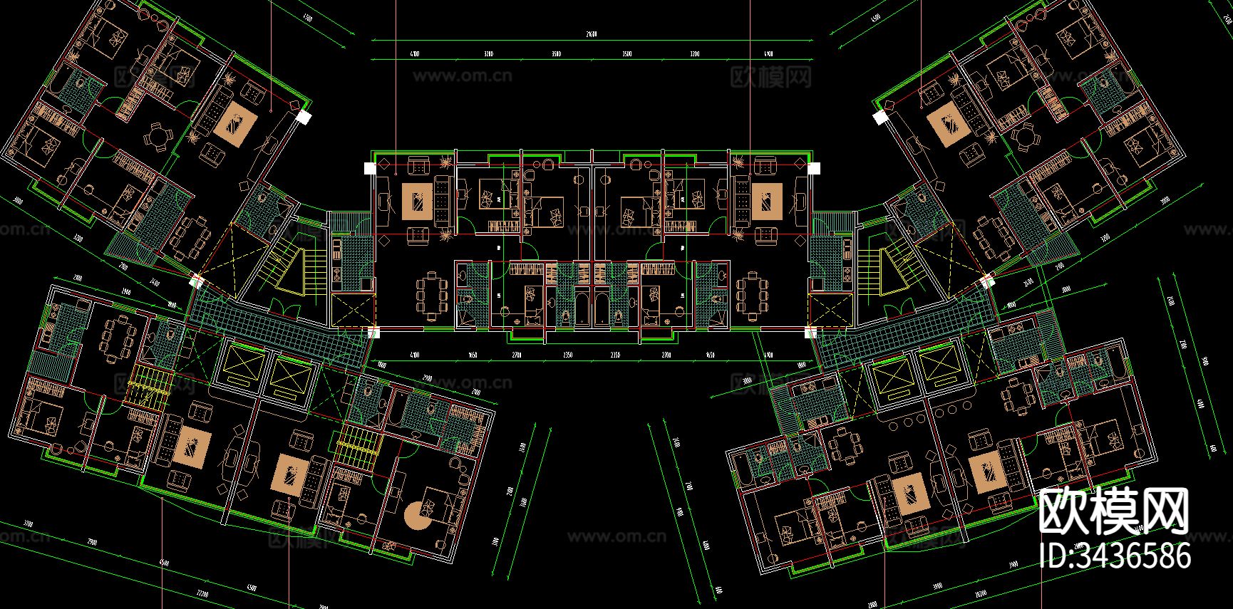 高层住宅户型建筑CAD图库下载（渲染图7）