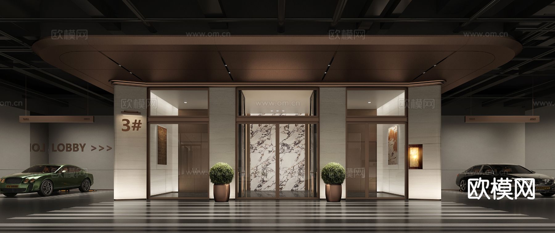 现代地下车库su模型下载（渲染图2）