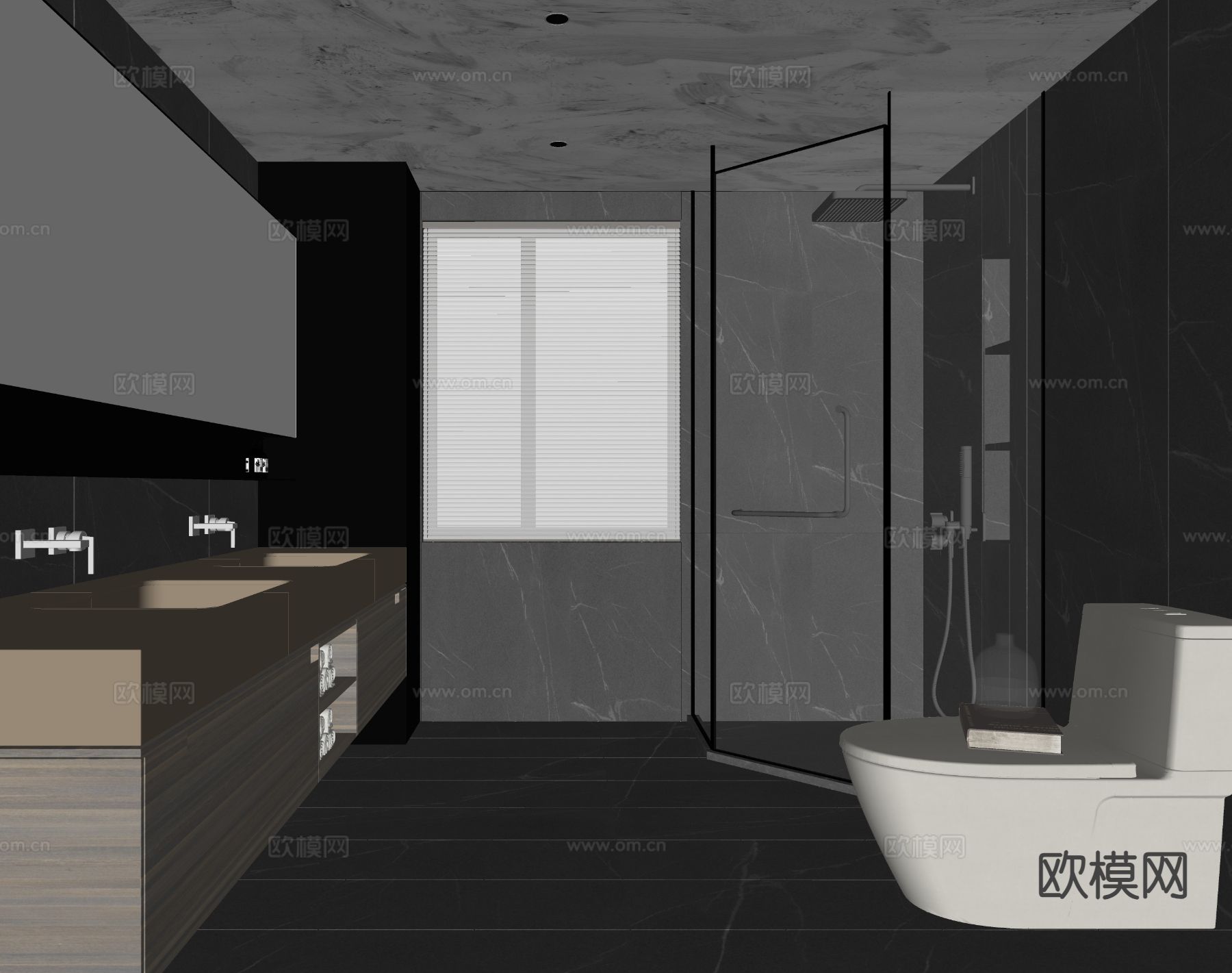 暗黑风卫生间 浴室su模型下载（渲染图1）