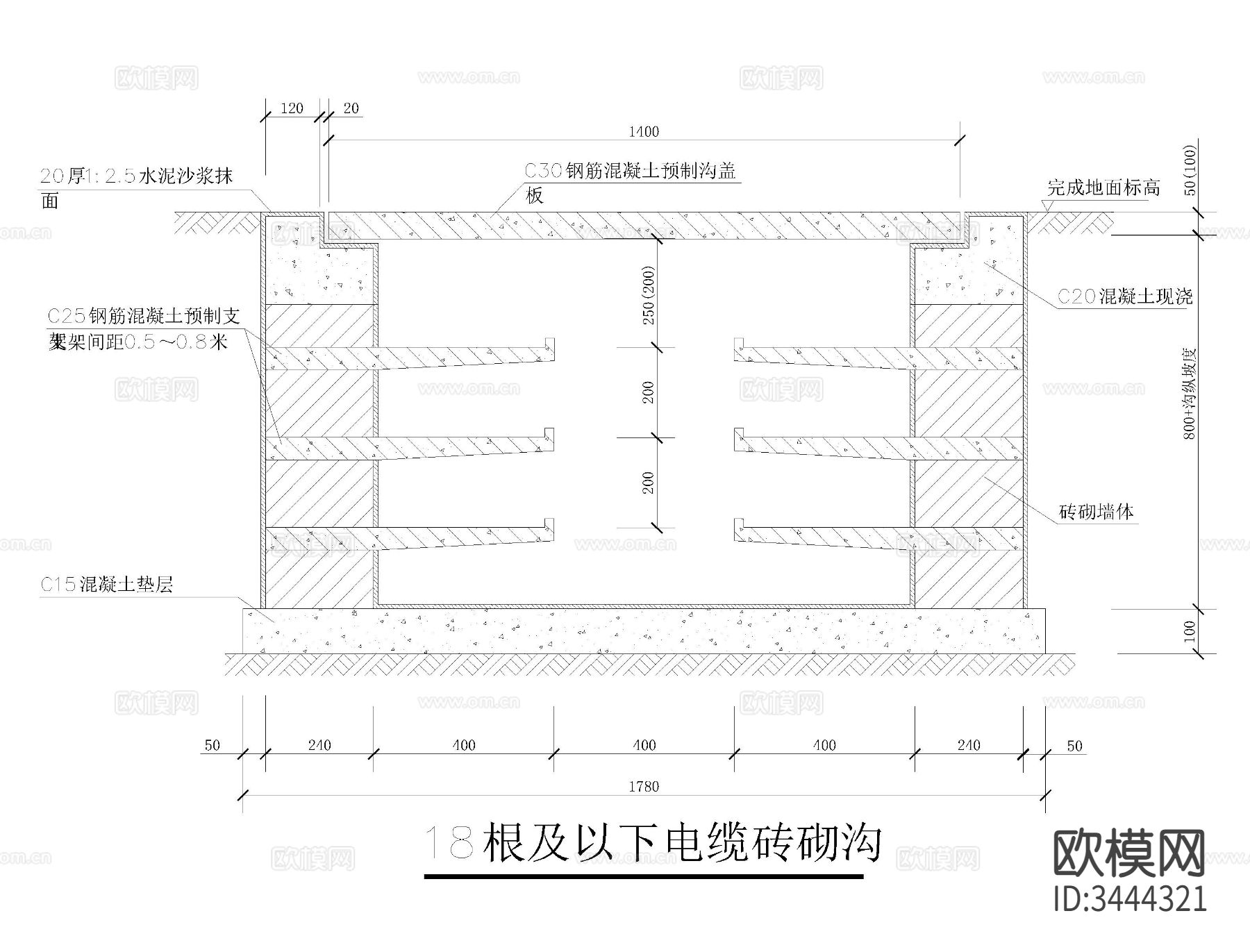 常用电缆沟cad大样图下载（渲染图10）