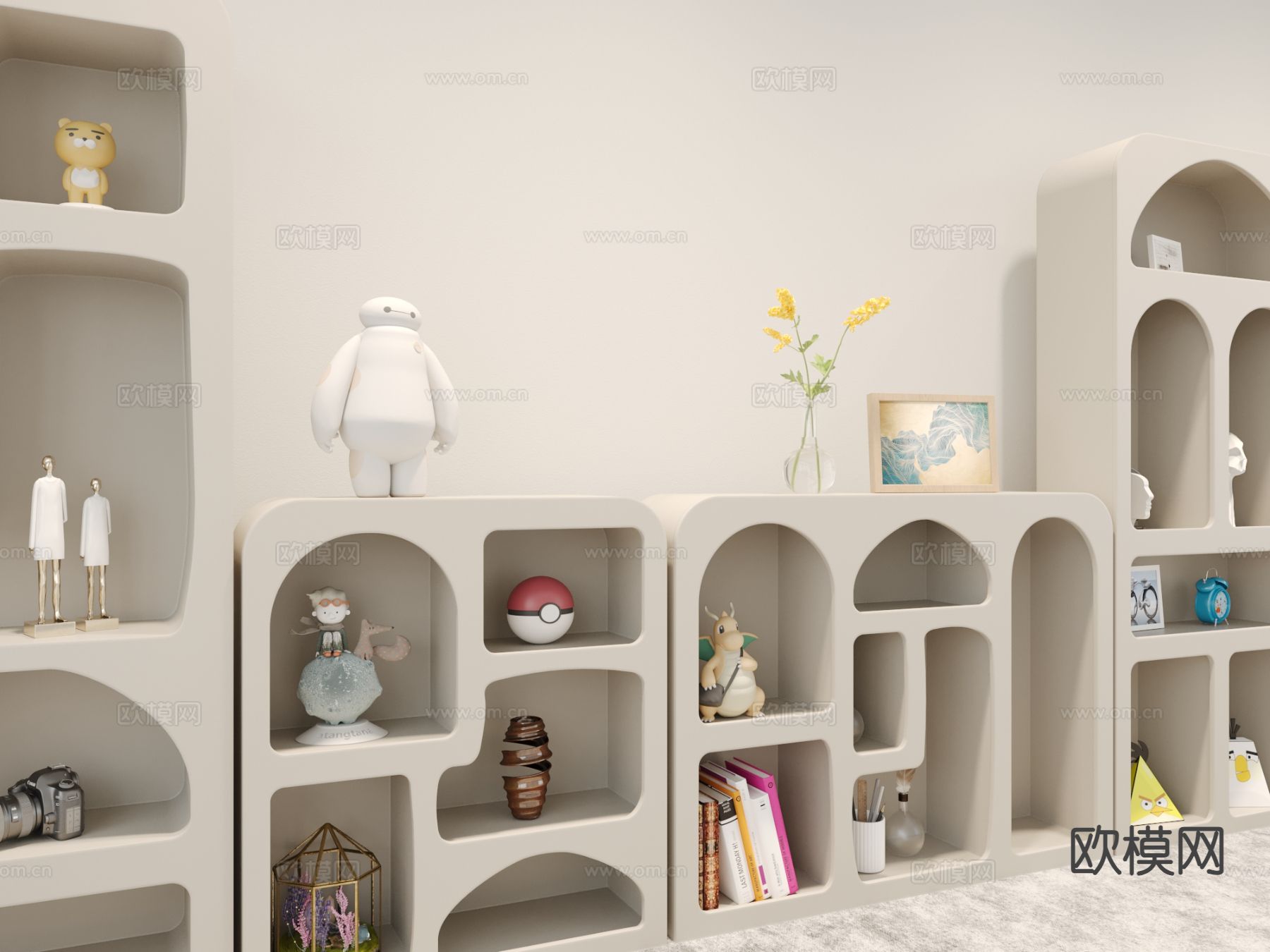 奶油风装饰柜 洞穴置物柜3d模型下载（渲染图2）