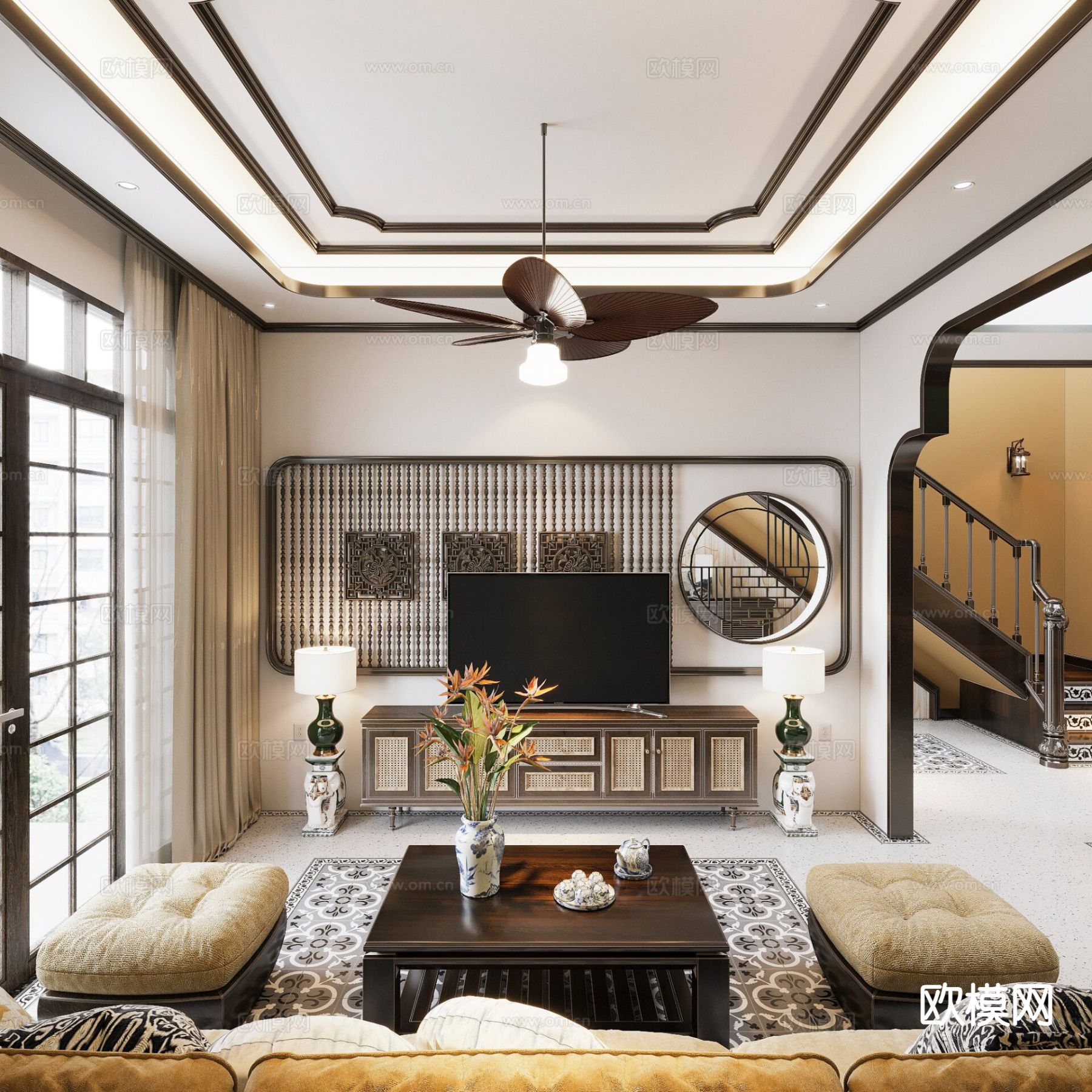 东南亚客餐厅3d模型下载（渲染图3）