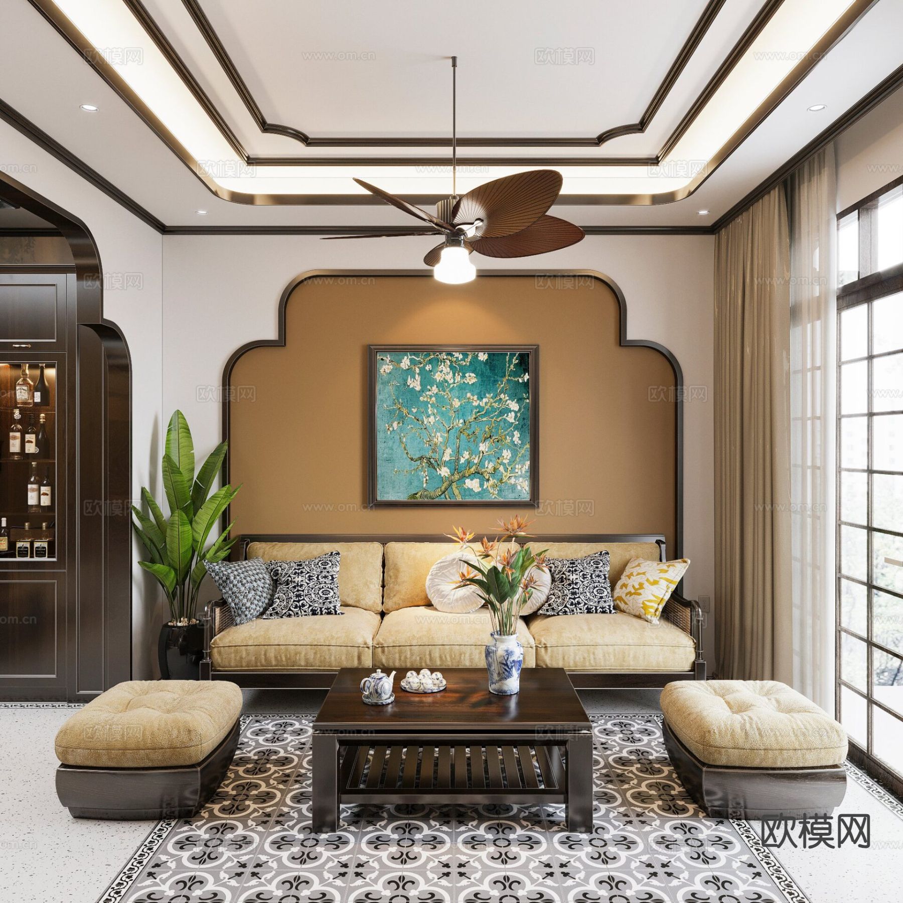 东南亚客餐厅3d模型下载（渲染图2）