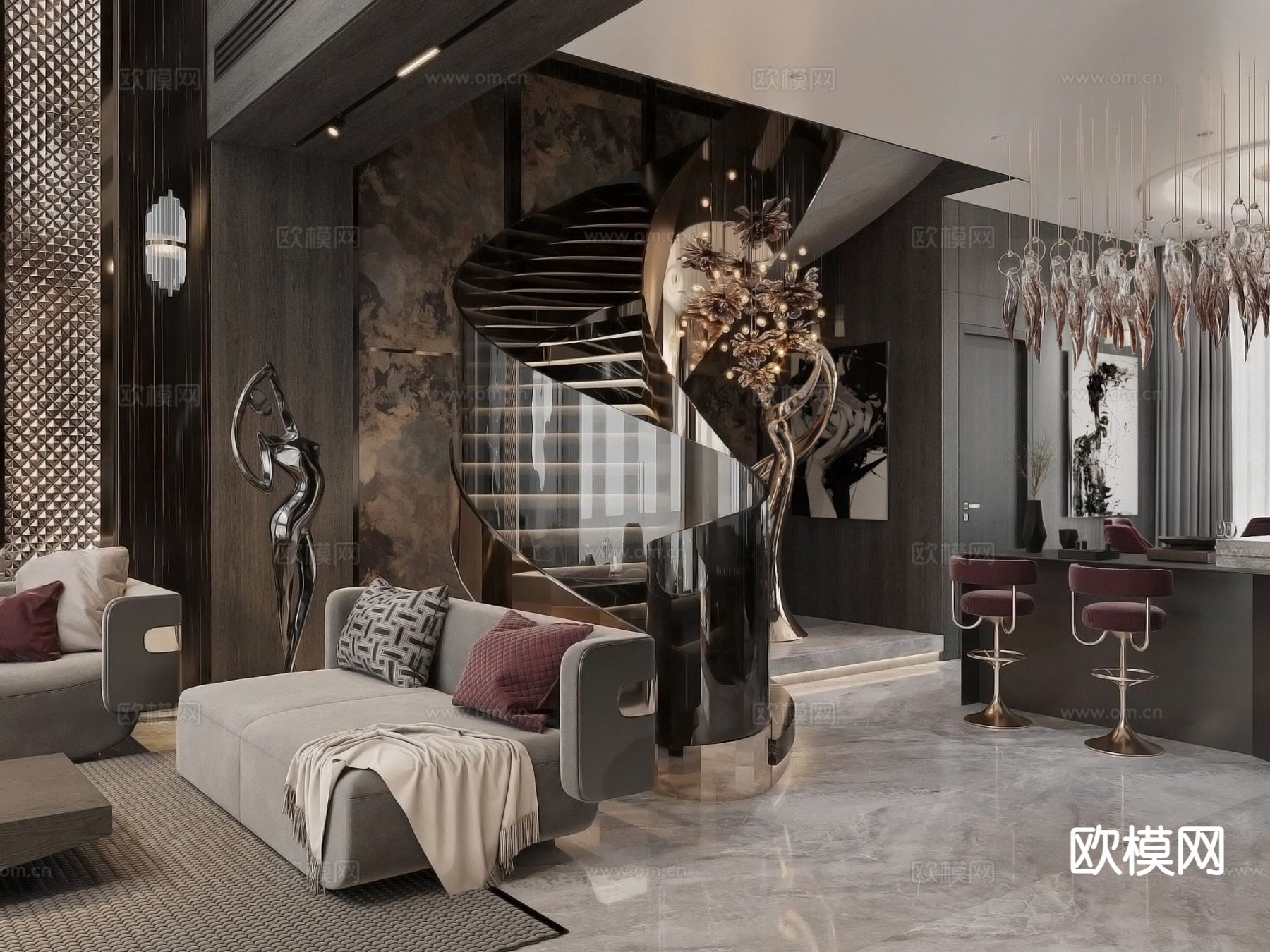 别墅客厅 别墅中空3d模型下载（渲染图7）