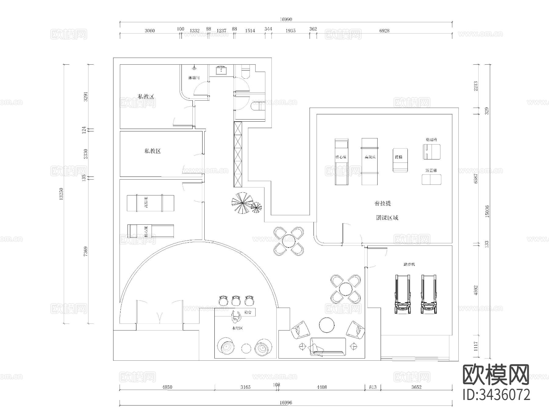 普拉提瑜伽室CAD平面图下载（渲染图5）
