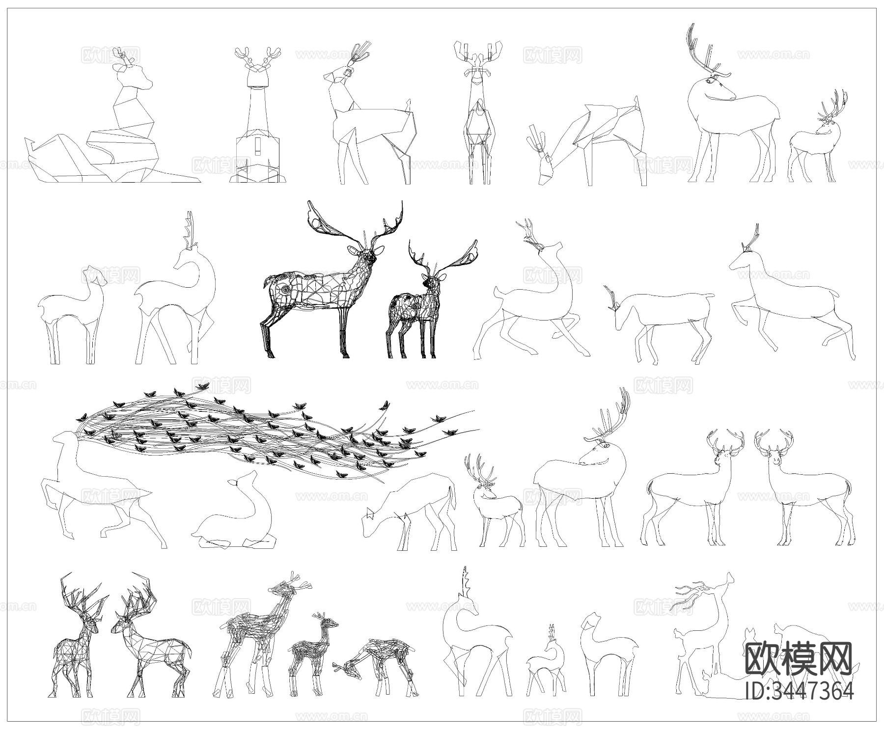 麋鹿雕塑小品cad图库下载（渲染图1）