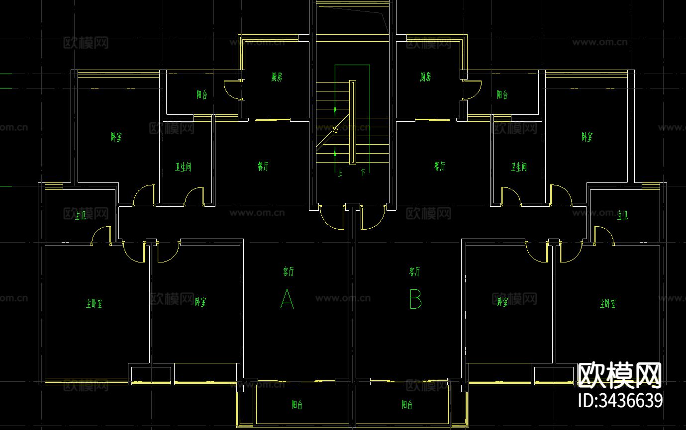 小区住宅建筑CAD平面图下载（渲染图2）