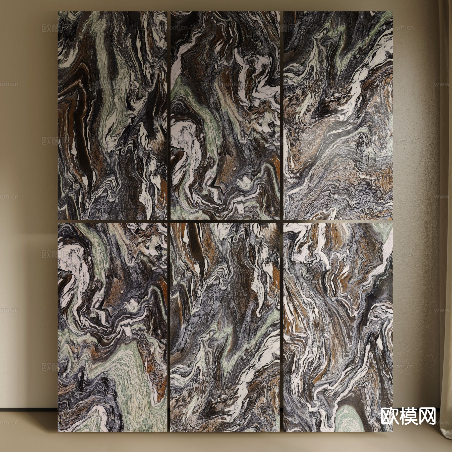 大理石护墙板 墙饰板su模型下载（渲染图2）