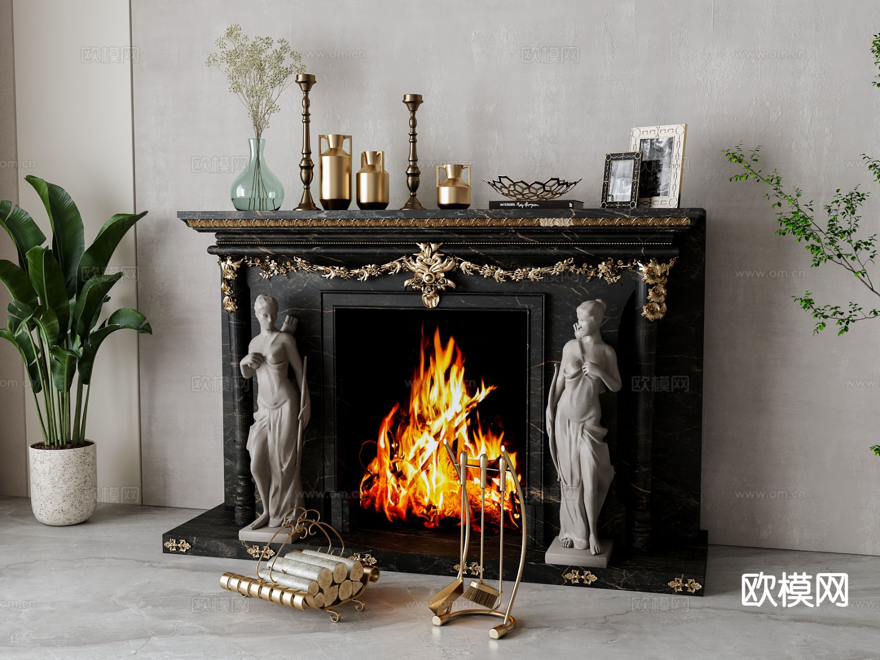 欧式壁炉3d模型下载
