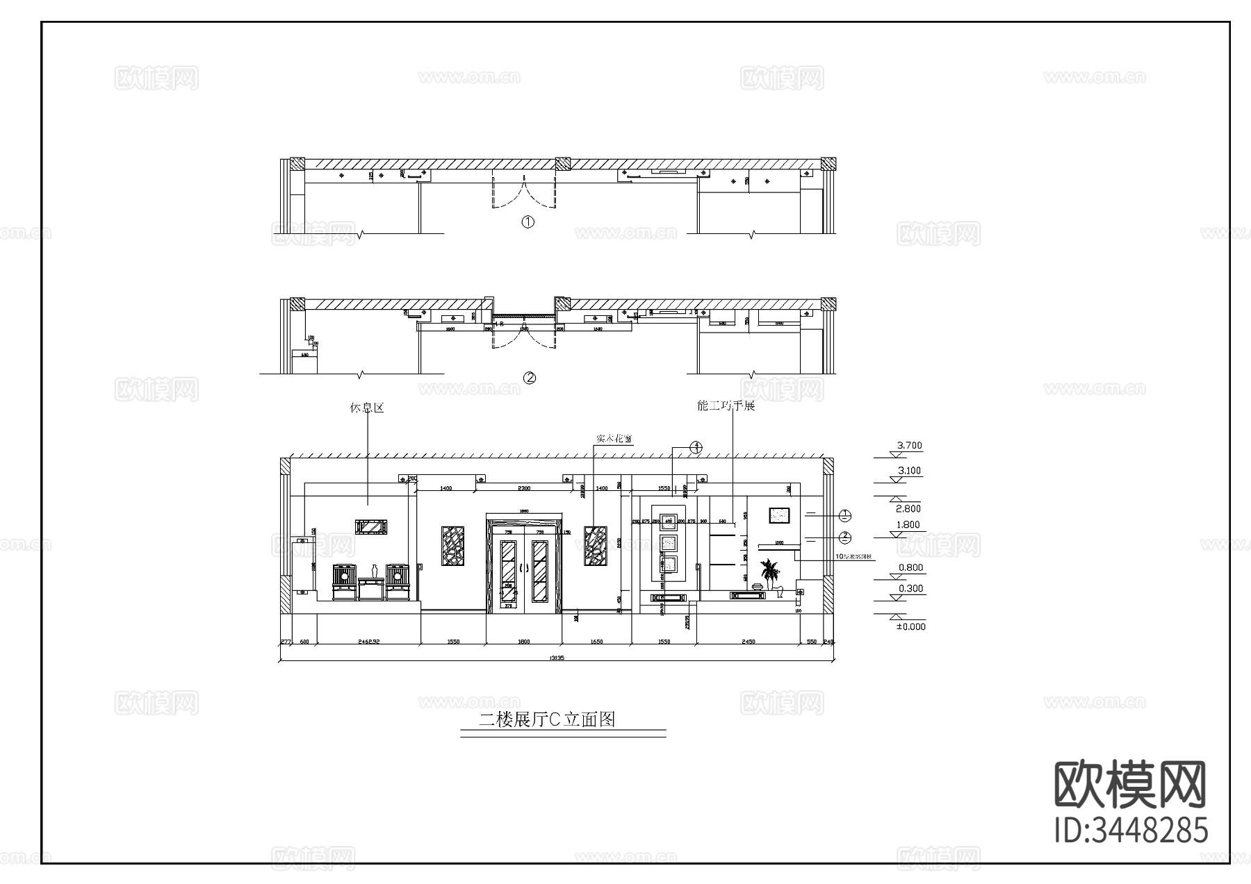 一套展示厅室内设计装修图cad施工图下载（渲染图1）