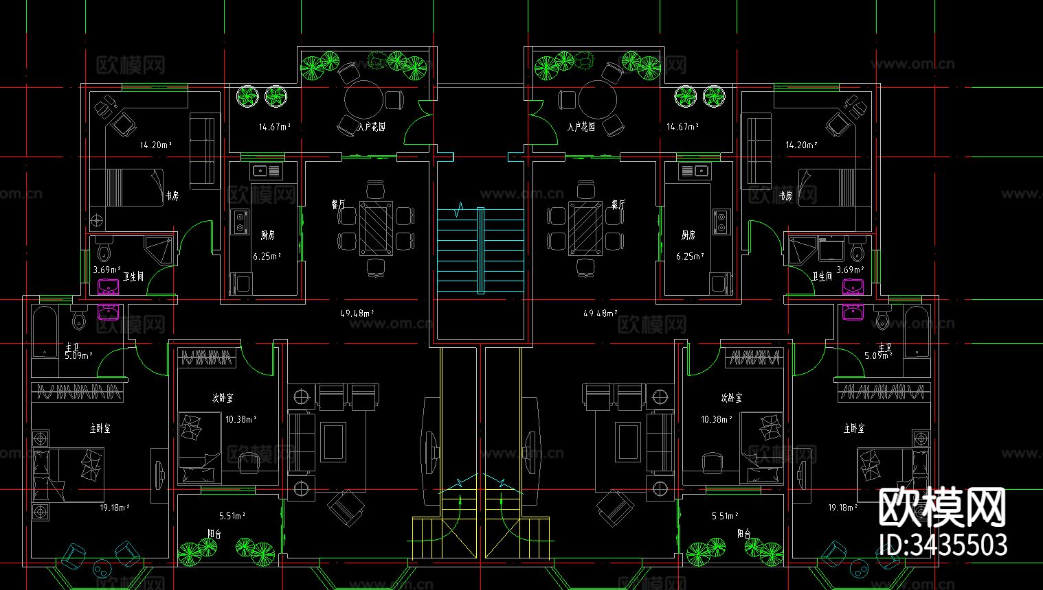 小区住宅CAD施工图下载（渲染图2）