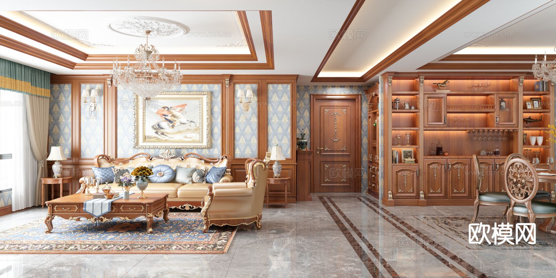 欧式客餐厅3d模型下载（渲染图1）