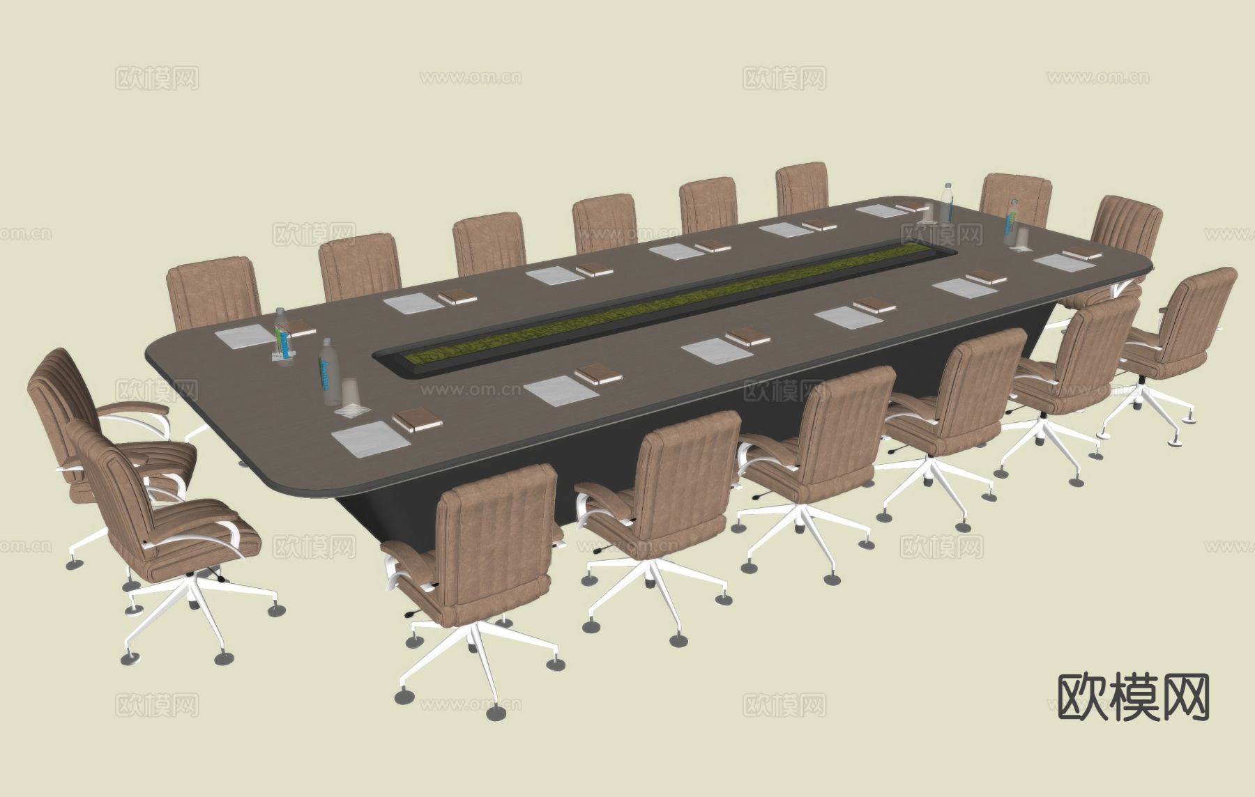 现代会议桌椅su模型下载（渲染图1）