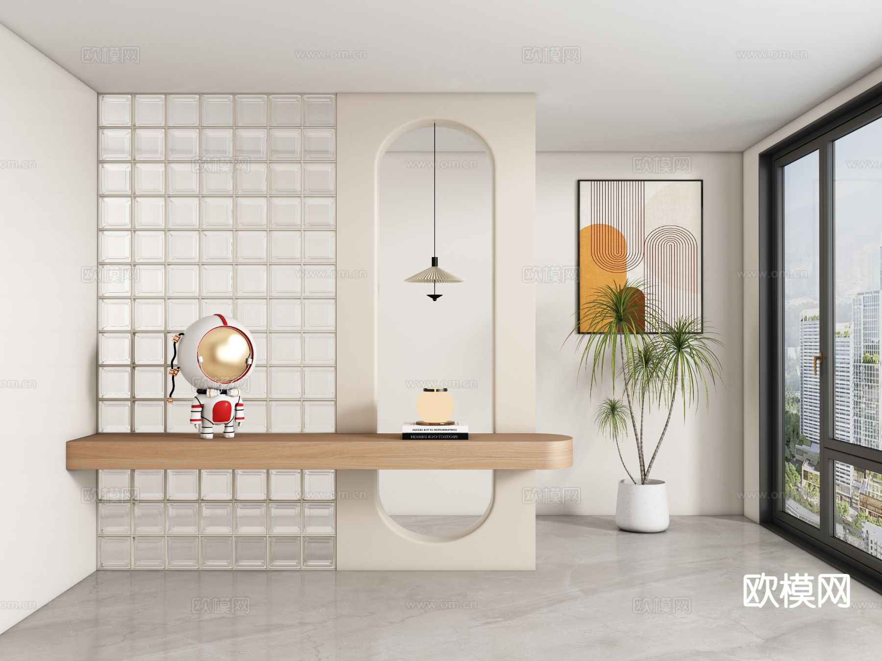 奶油风玄关隔断 玻璃隔断3d模型下载