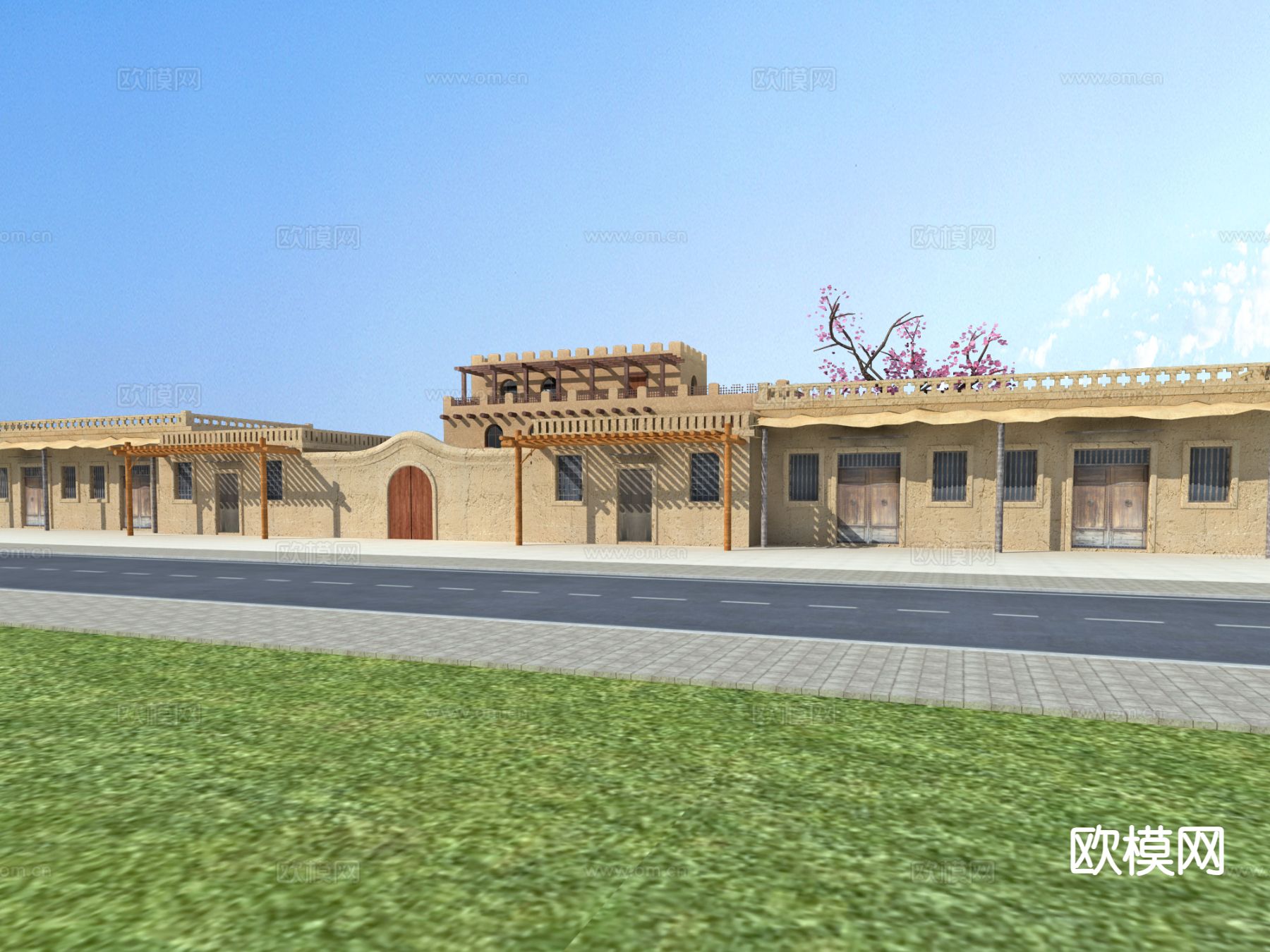 西北夯土民宿 敦煌建筑3d模型下载（渲染图2）