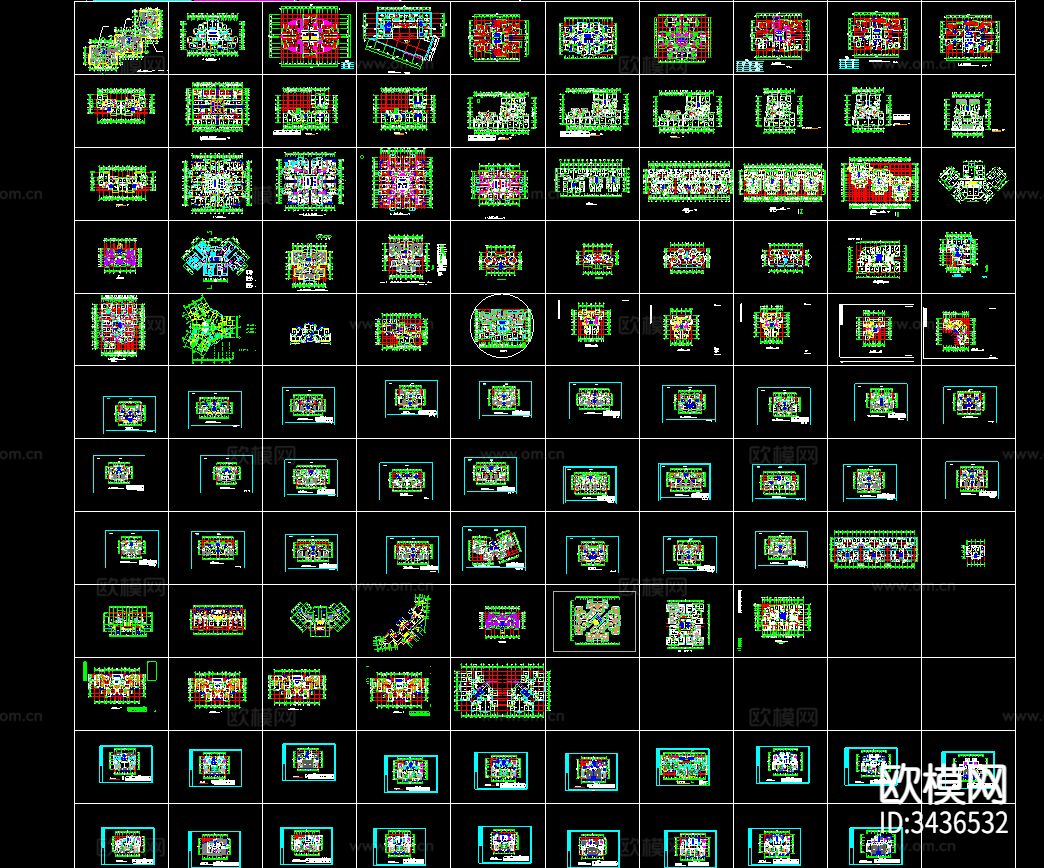 高层小区建筑CAD平面图下载（渲染图6）