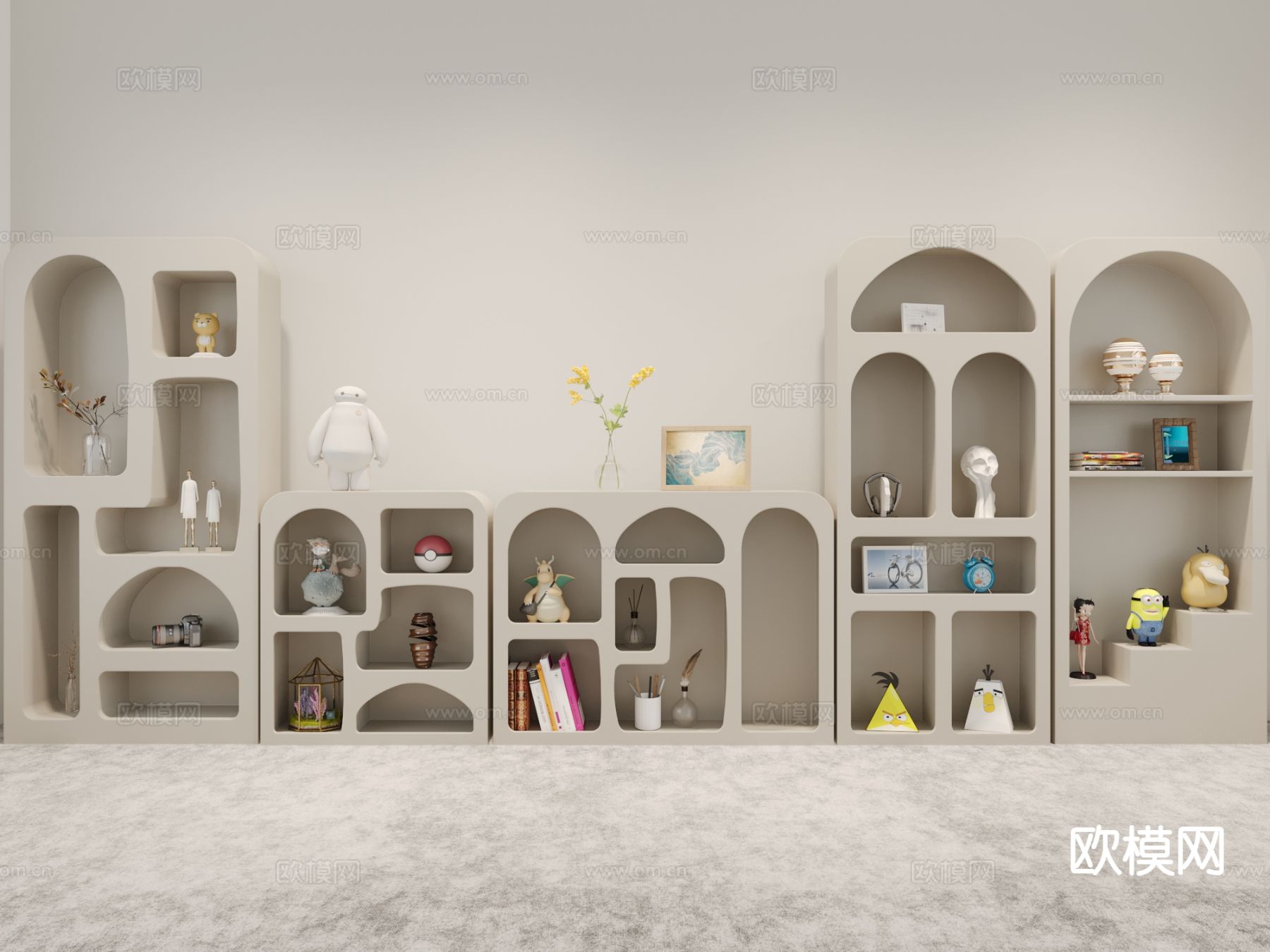 奶油风装饰柜 洞穴置物柜3d模型下载（渲染图1）