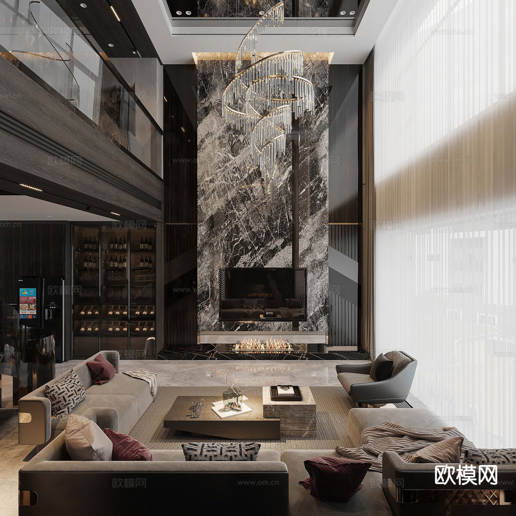 别墅客厅 别墅中空3d模型下载（渲染图9）