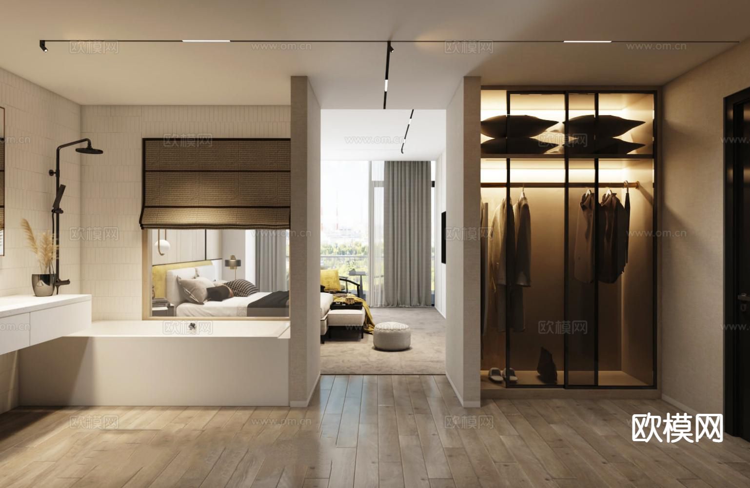 现代酒店客房3d模型下载（渲染图2）