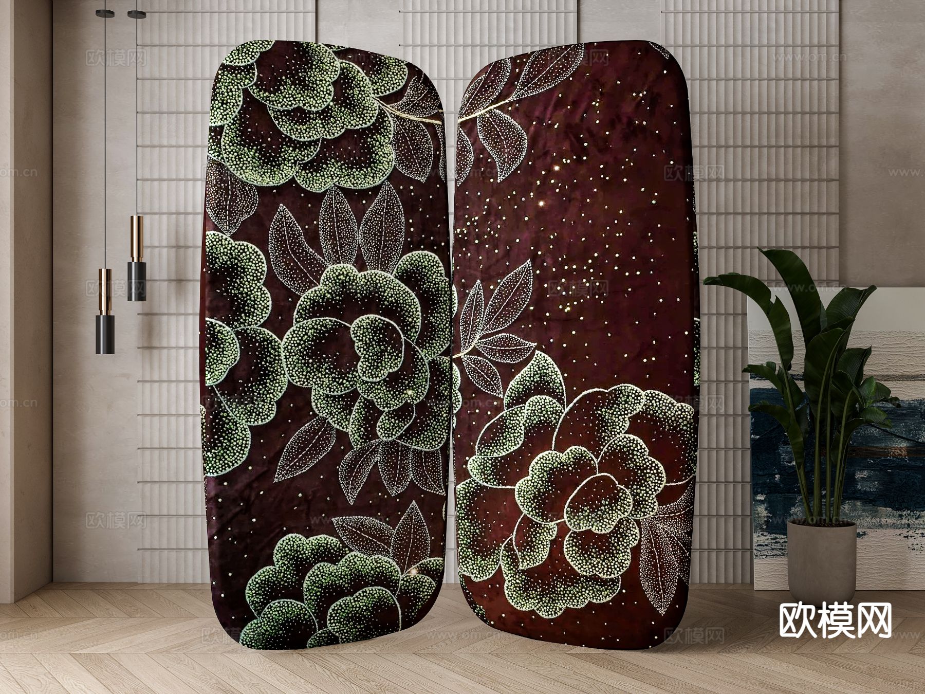 复古屏风 隔断su模型下载（渲染图2）
