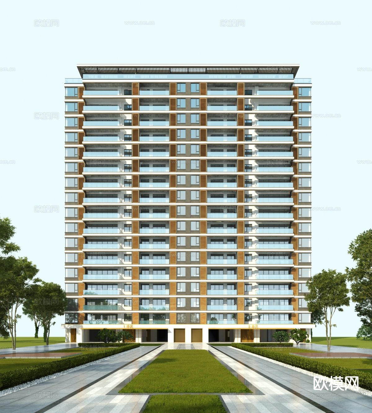 板式高层楼外观3d模型下载