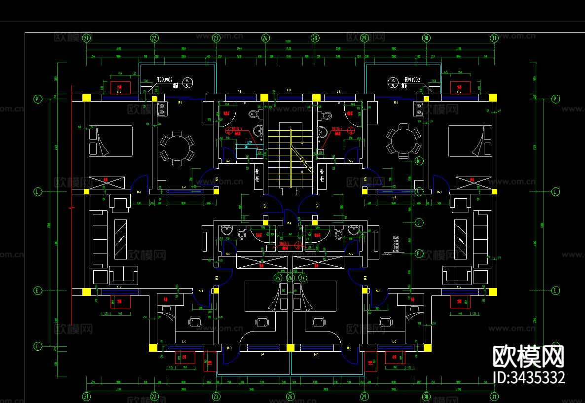 多层住宅CAD施工图下载（渲染图3）