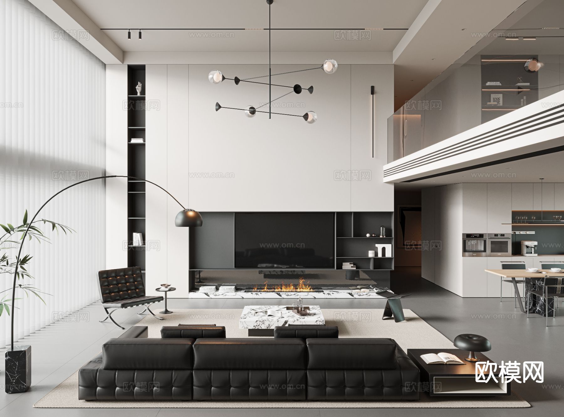 现代别墅大堂 挑空客厅su模型下载（渲染图2）