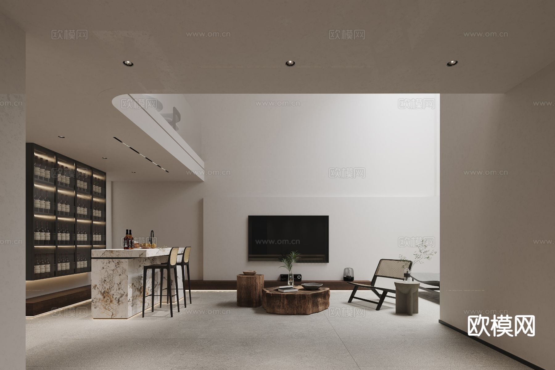 现代别墅客厅3d模型下载