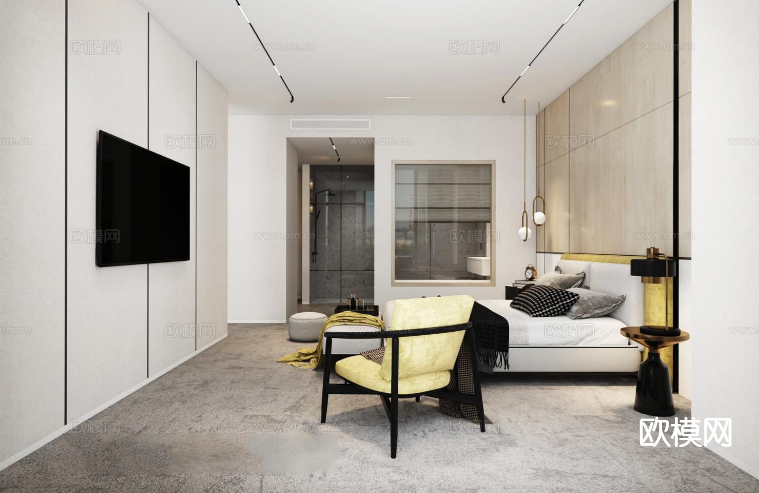 现代酒店客房3d模型下载（渲染图3）