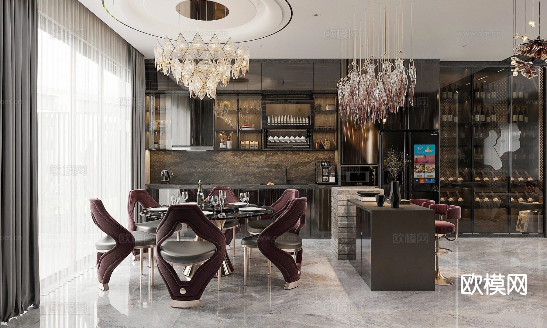 别墅客厅 别墅中空3d模型下载（渲染图3）