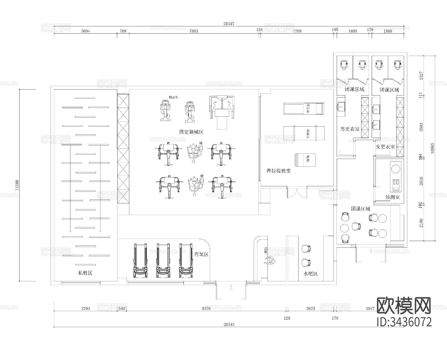 普拉提瑜伽室CAD平面图下载（渲染图6）