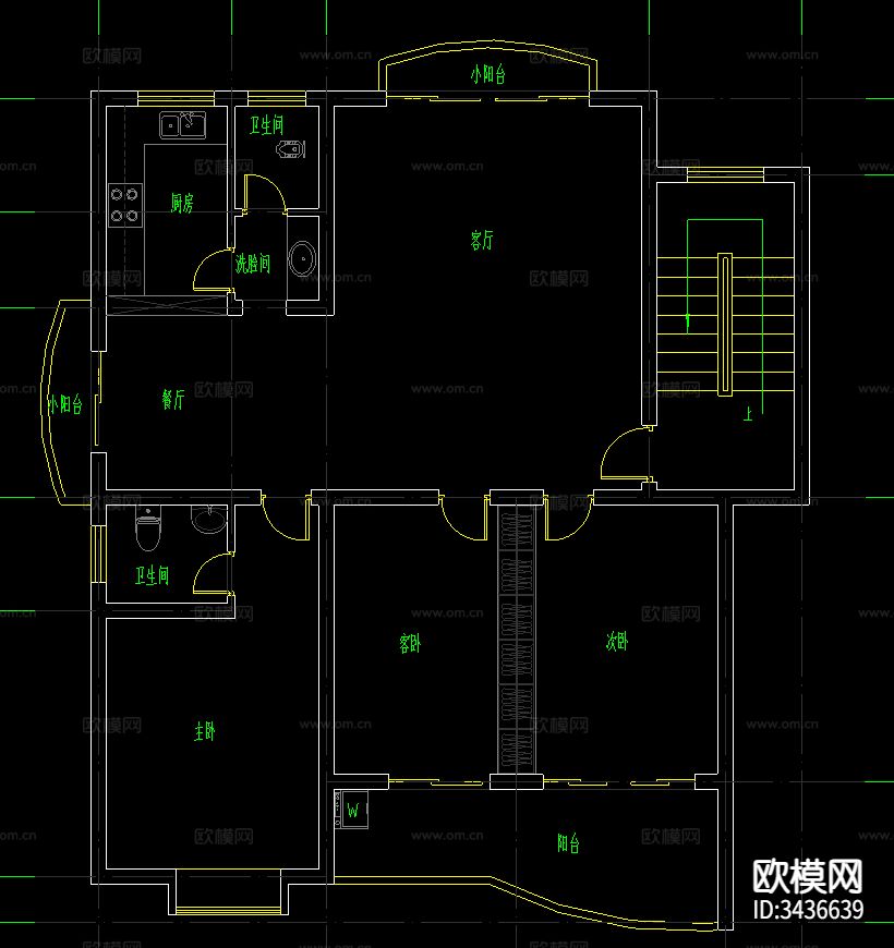 小区住宅建筑CAD平面图下载（渲染图1）