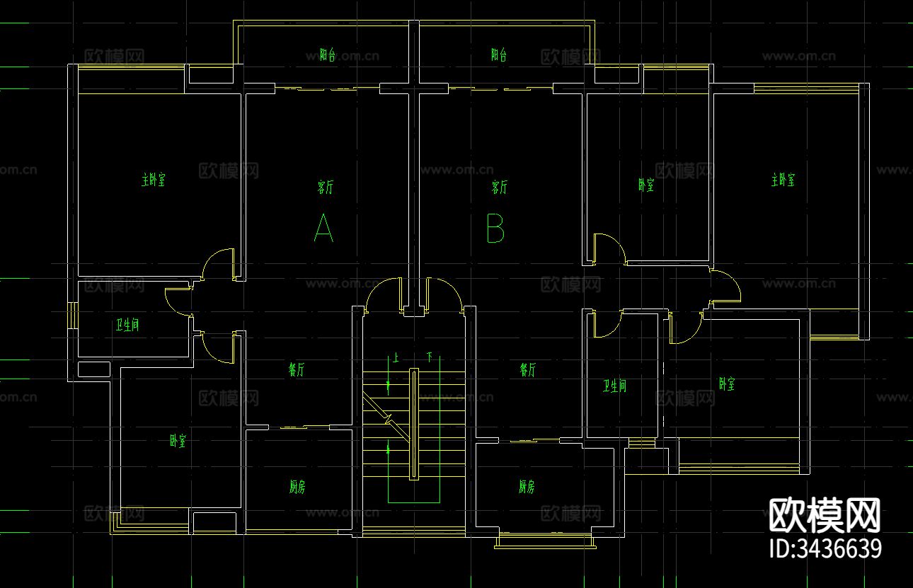 小区住宅建筑CAD平面图下载（渲染图3）