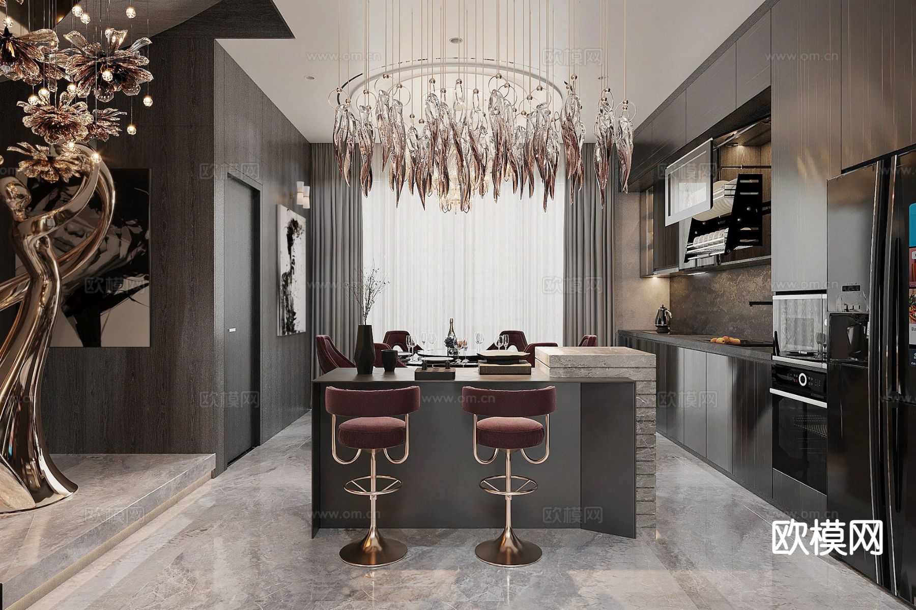 别墅客厅 别墅中空3d模型下载（渲染图8）