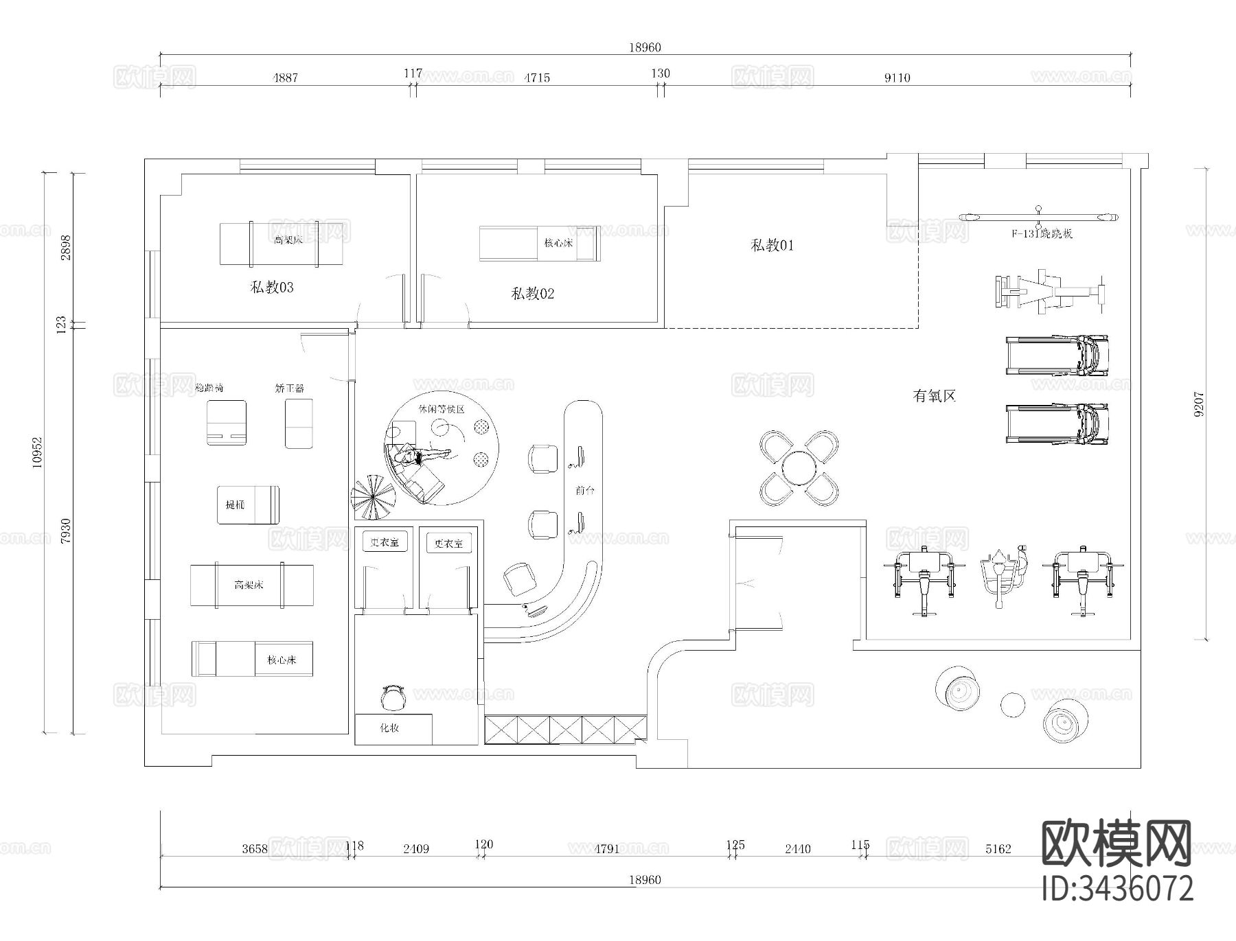 普拉提瑜伽室CAD平面图下载（渲染图1）