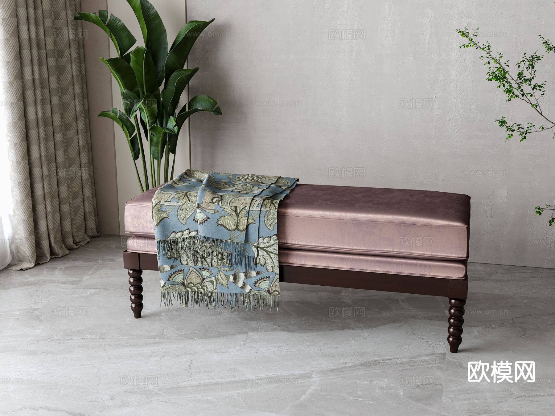 美式沙发凳 长凳3d模型下载