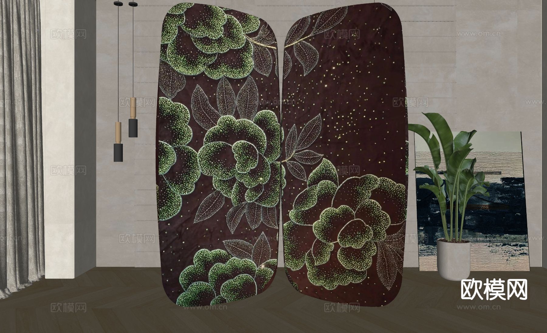 复古屏风 隔断su模型下载（渲染图1）