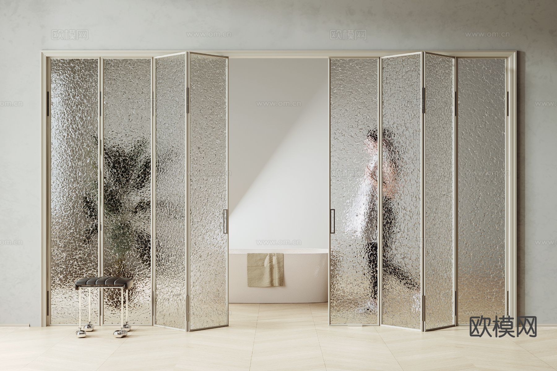 奶油风折叠门 玻璃门su模型下载（渲染图2）