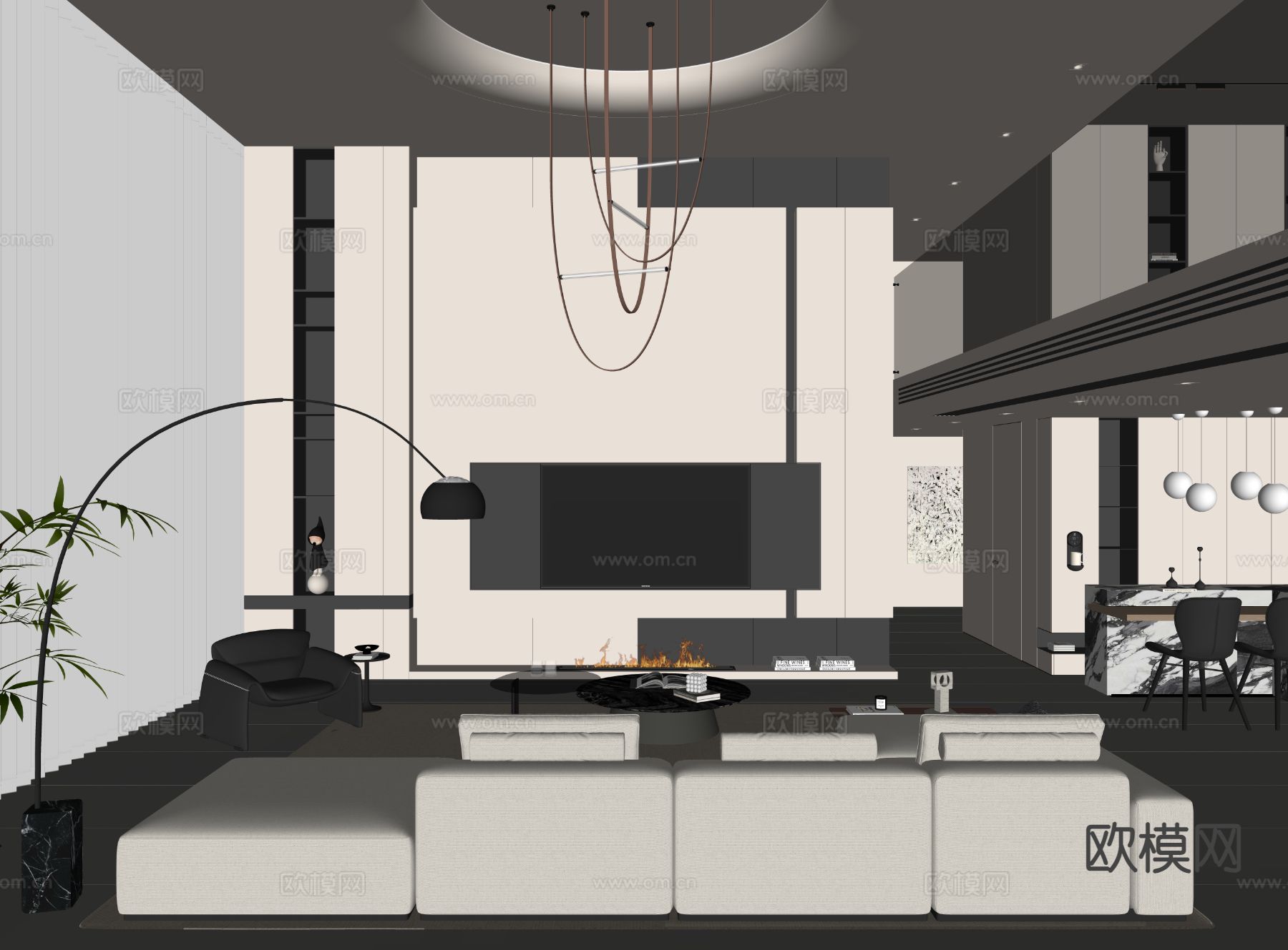 现代别墅大堂 挑空客厅su模型下载（渲染图1）