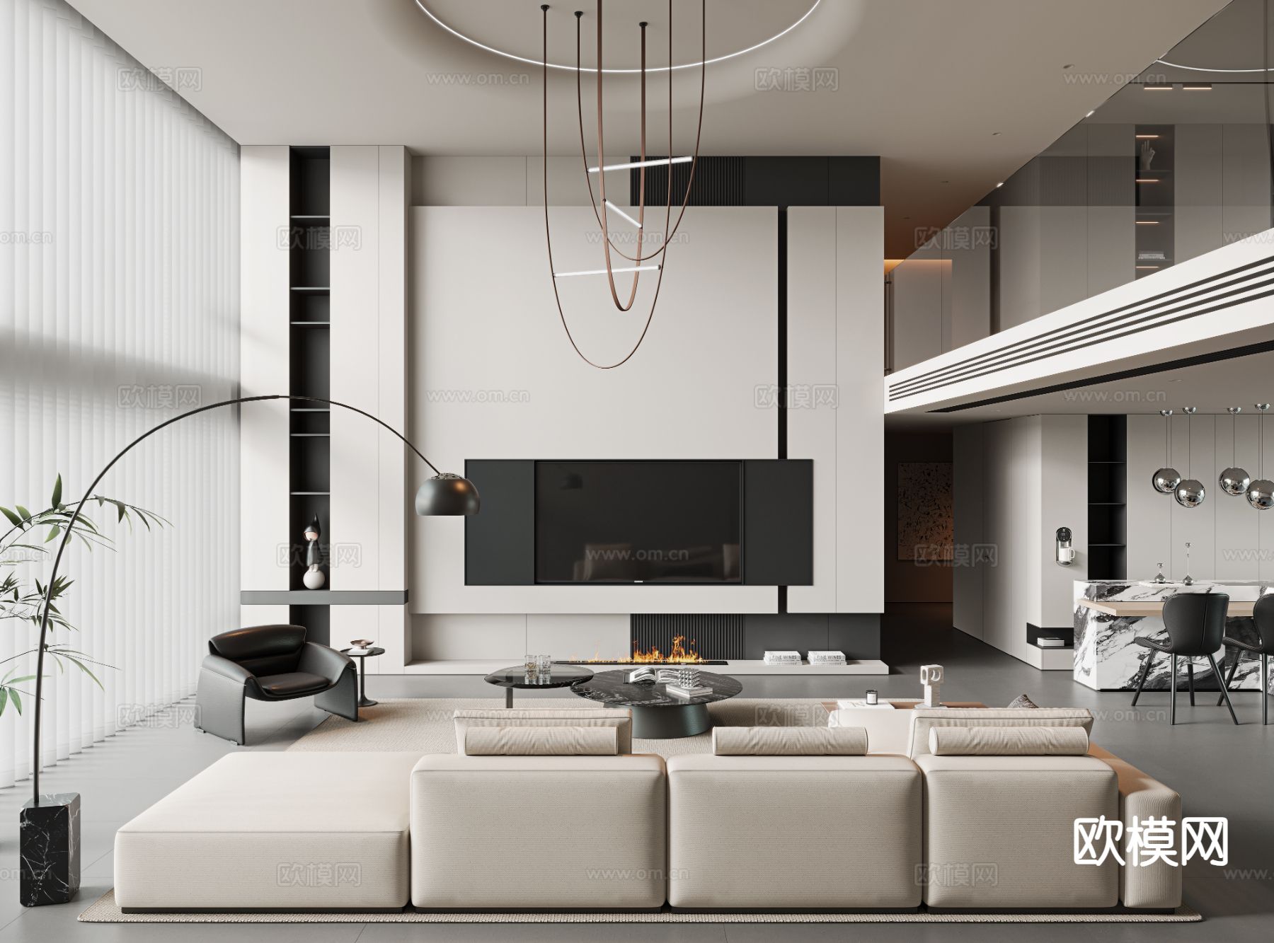 现代别墅大堂 挑空客厅su模型下载（渲染图2）