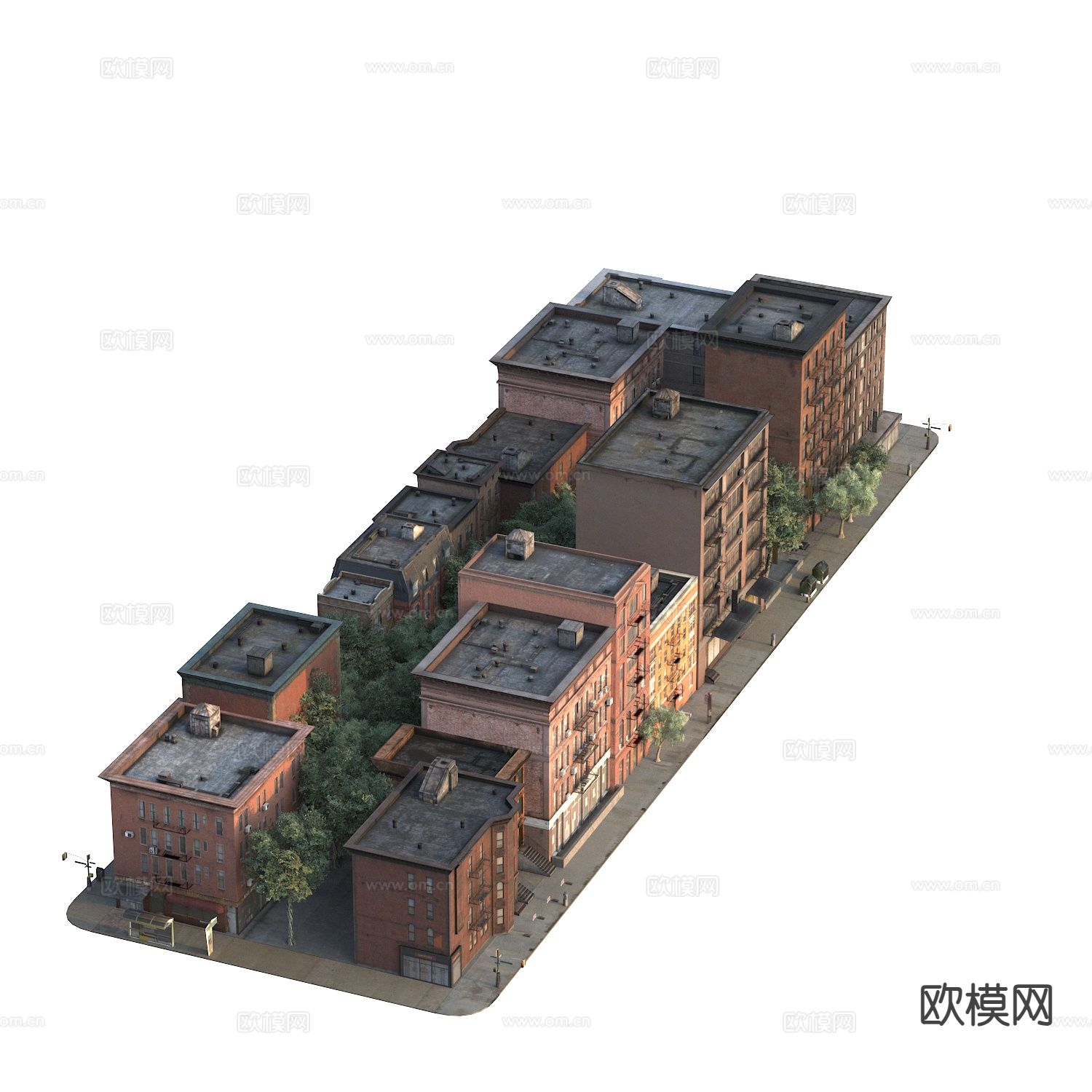 复古街景建筑3d模型下载