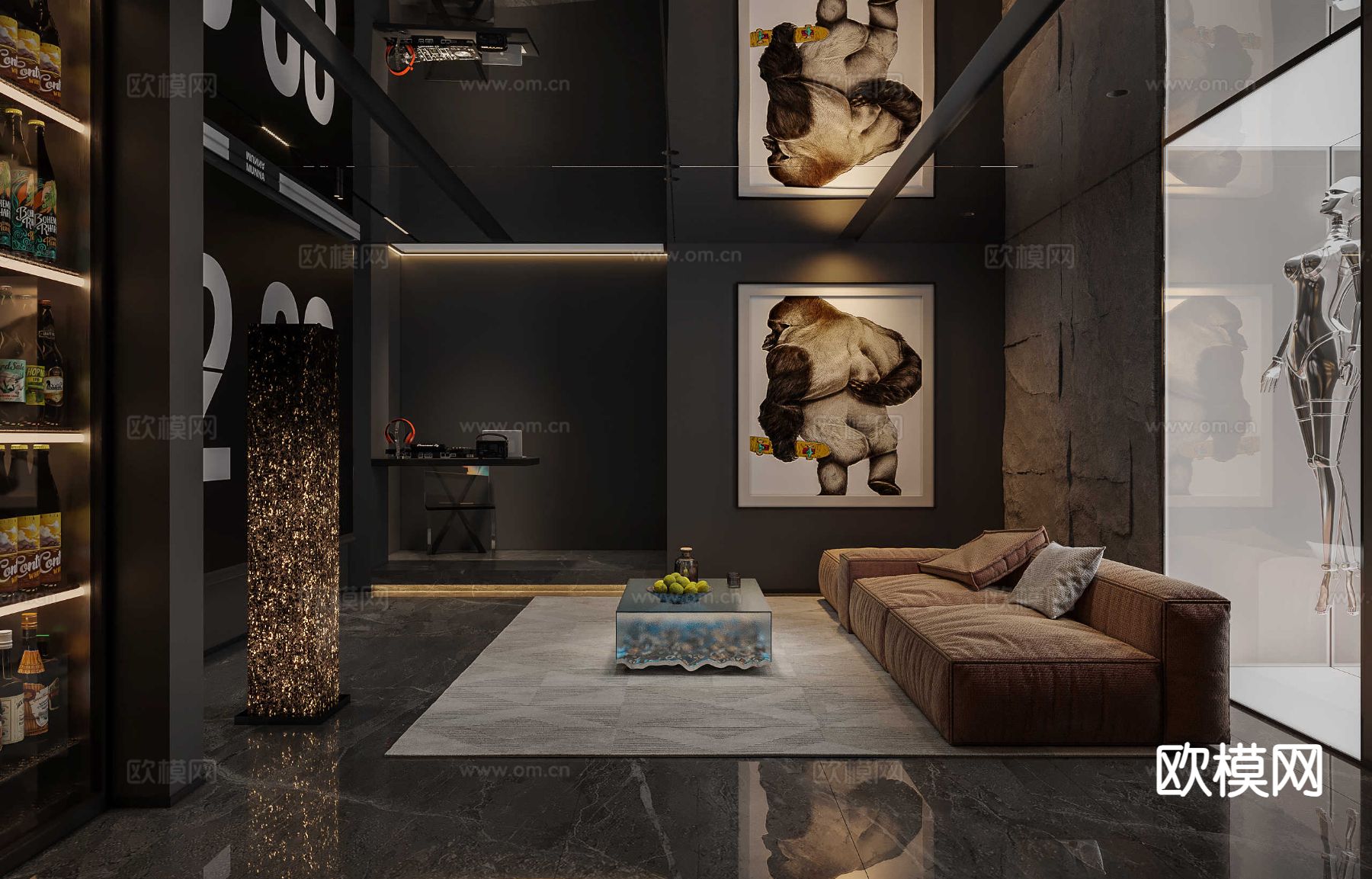 意式休闲室 娱乐室 地下室3d模型下载（渲染图1）