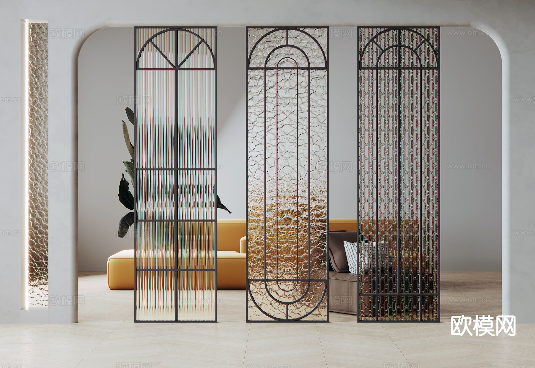 法式玻璃隔断 屏风su模型下载（渲染图2）
