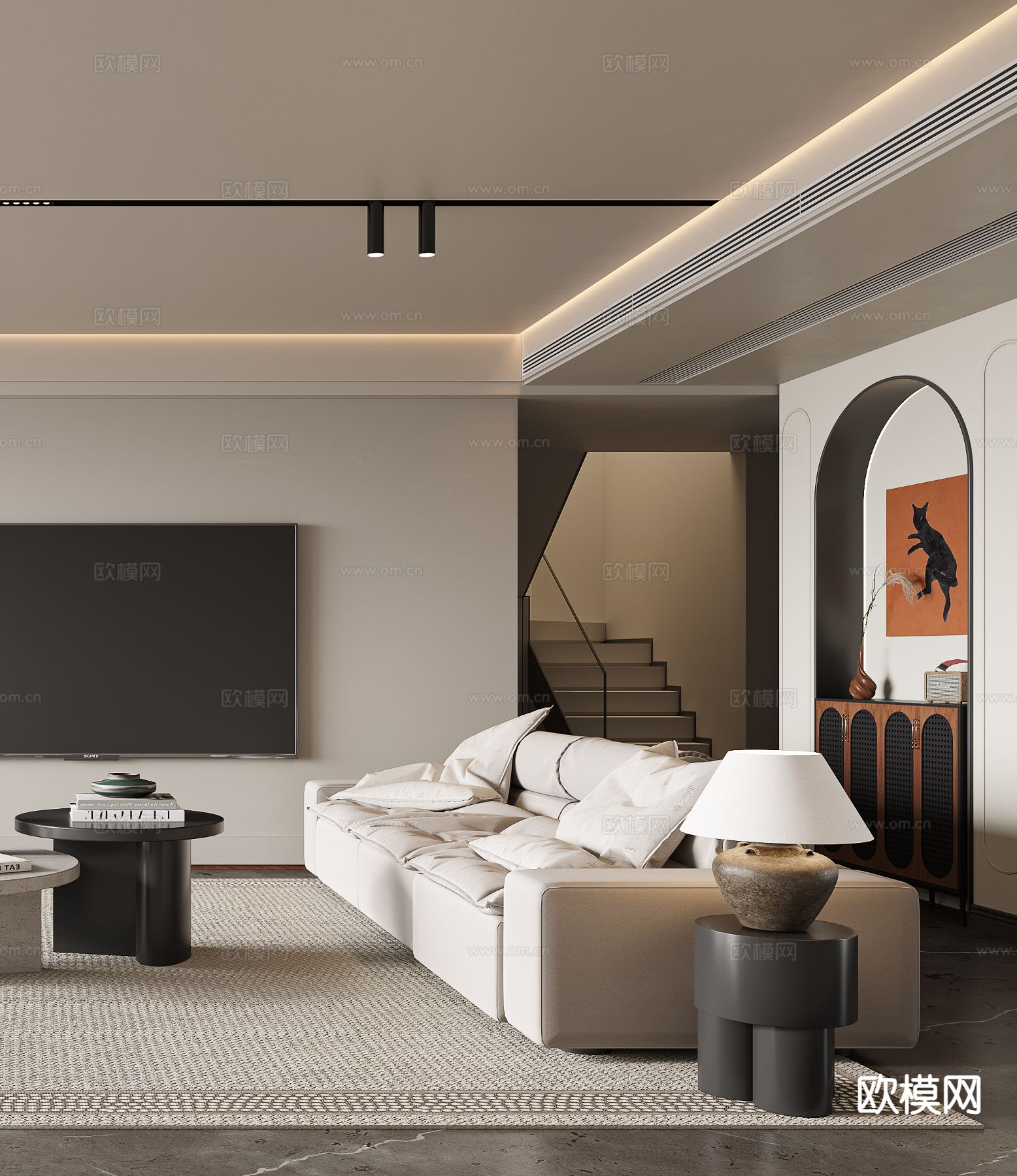 中古风客厅3d模型下载（渲染图3）