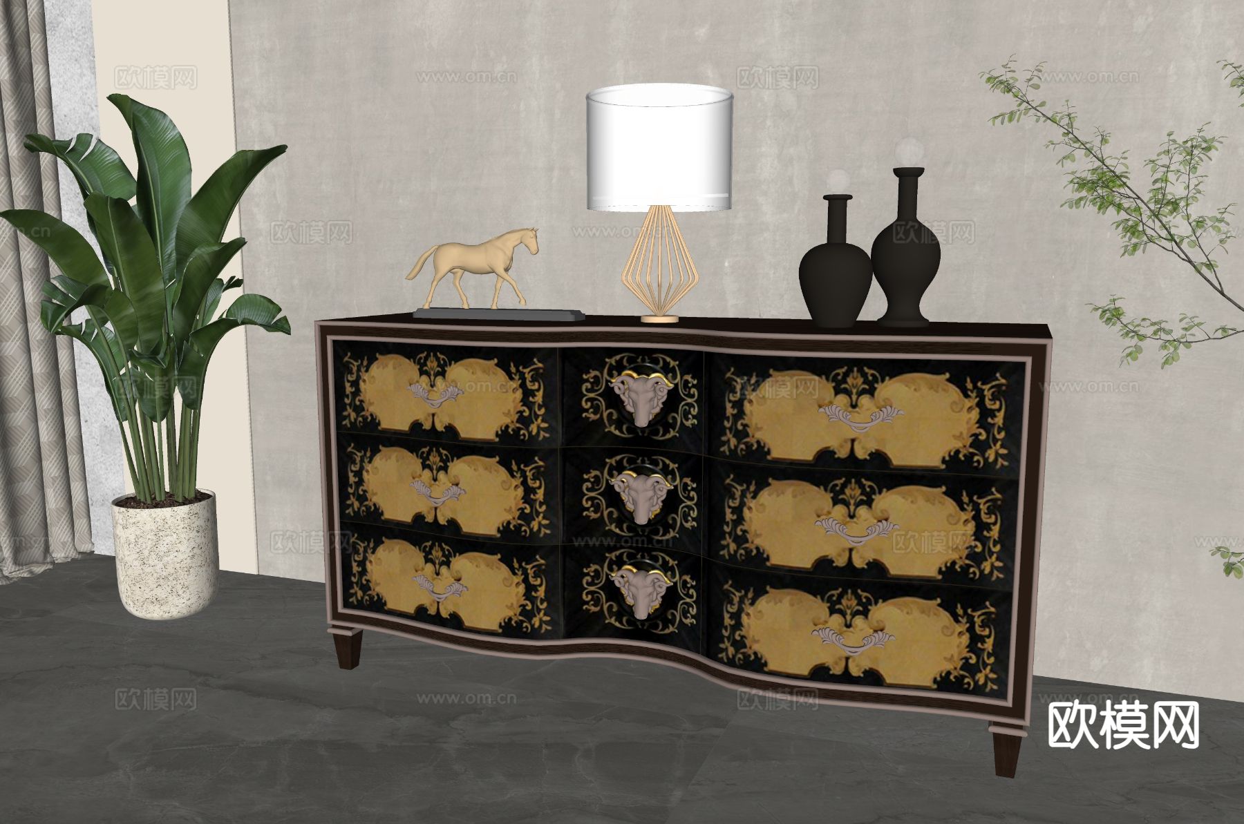 欧式玄关柜su模型下载（渲染图1）
