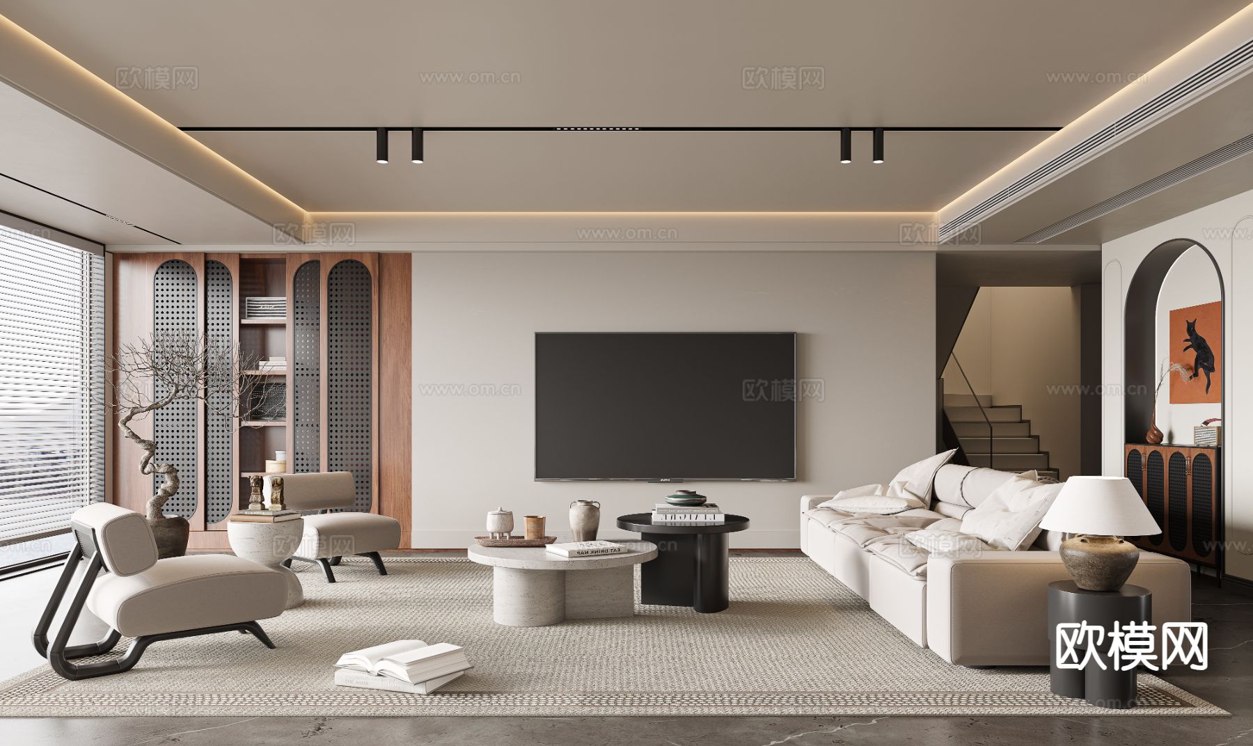 中古风客厅3d模型下载（渲染图1）